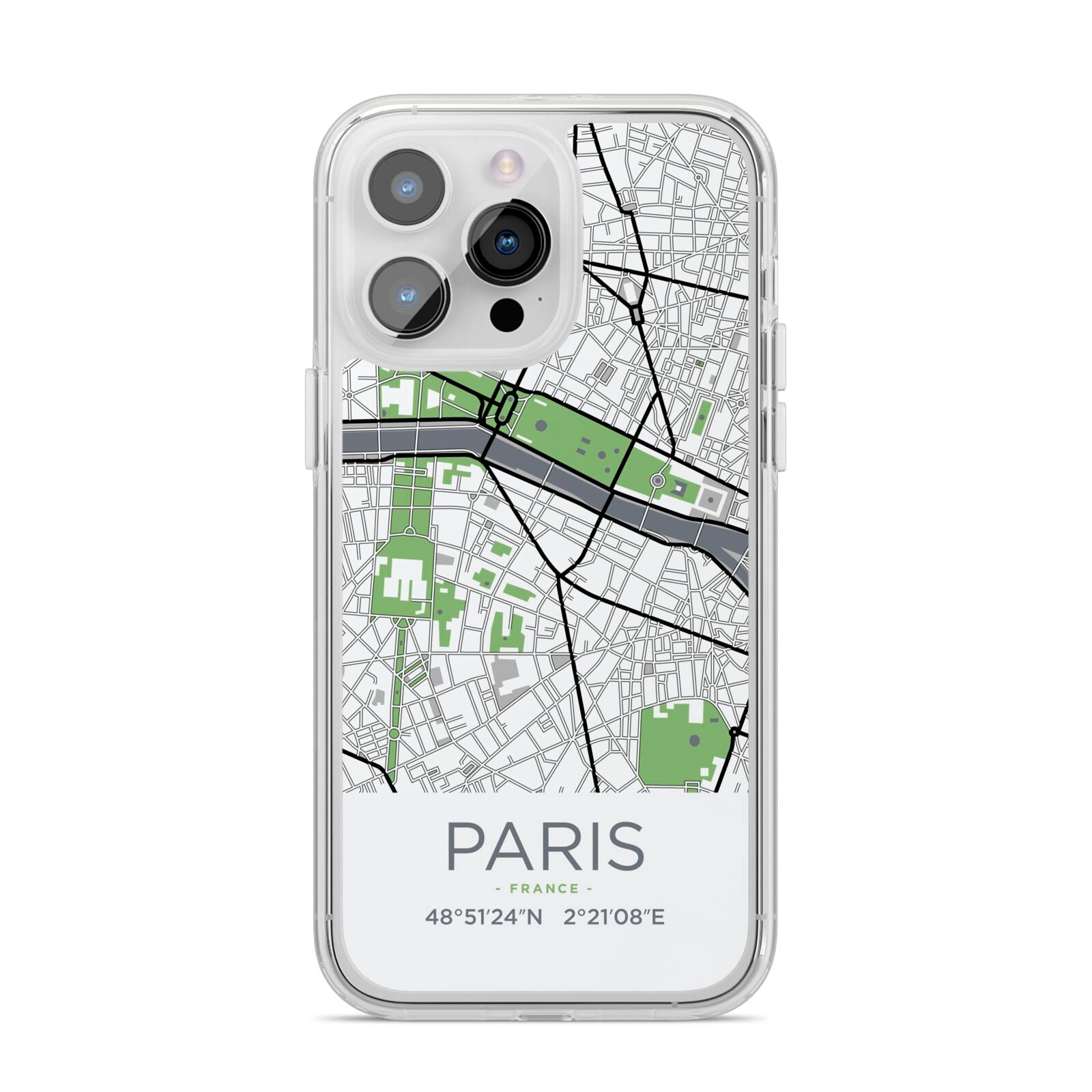 Map of Paris iPhone 14 Pro Max Clear Tough Case Silver