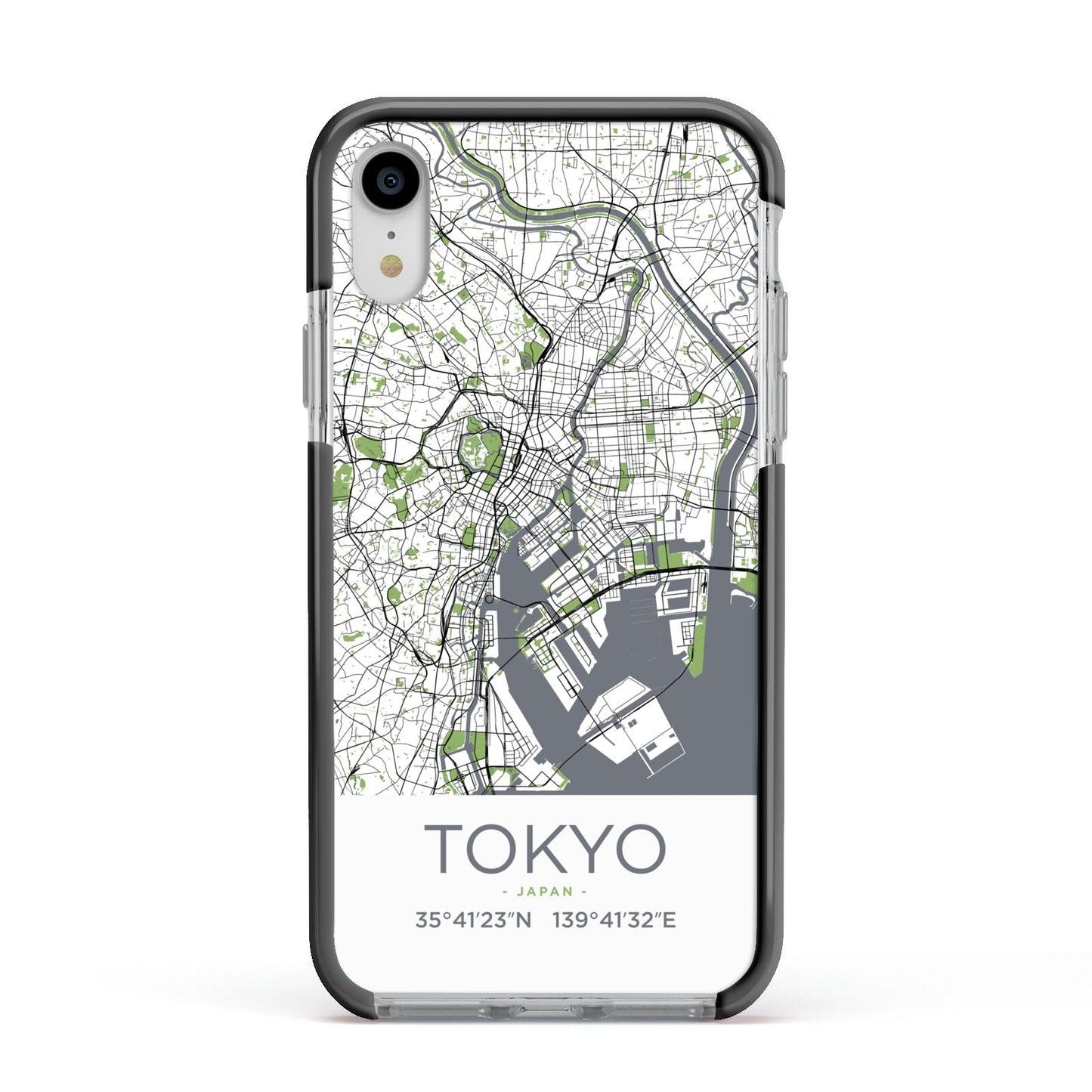 Map of Tokyo Apple iPhone XR Impact Case Black Edge on Silver Phone