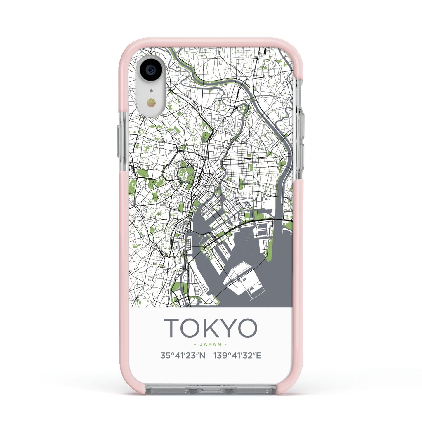 Map of Tokyo Apple iPhone XR Impact Case Pink Edge on Silver Phone