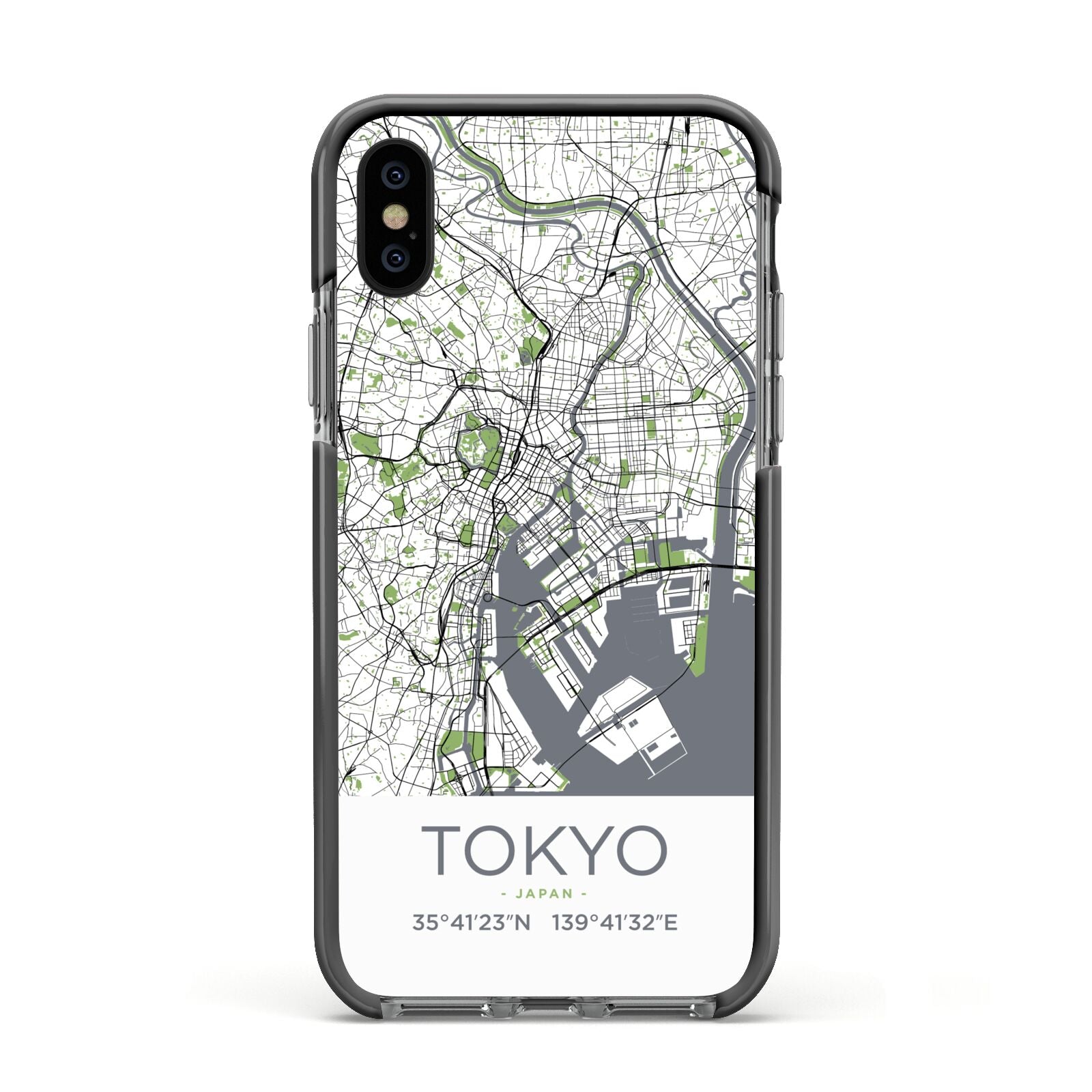 Map of Tokyo Apple iPhone Xs Impact Case Black Edge on Black Phone