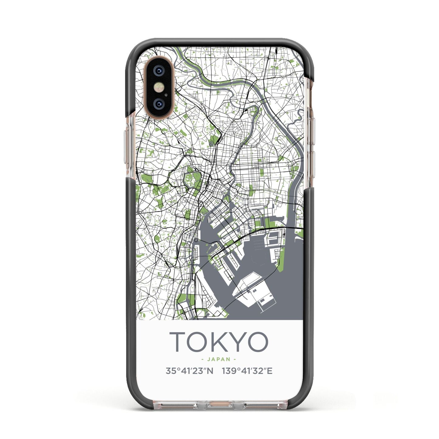 Map of Tokyo Apple iPhone Xs Impact Case Black Edge on Gold Phone