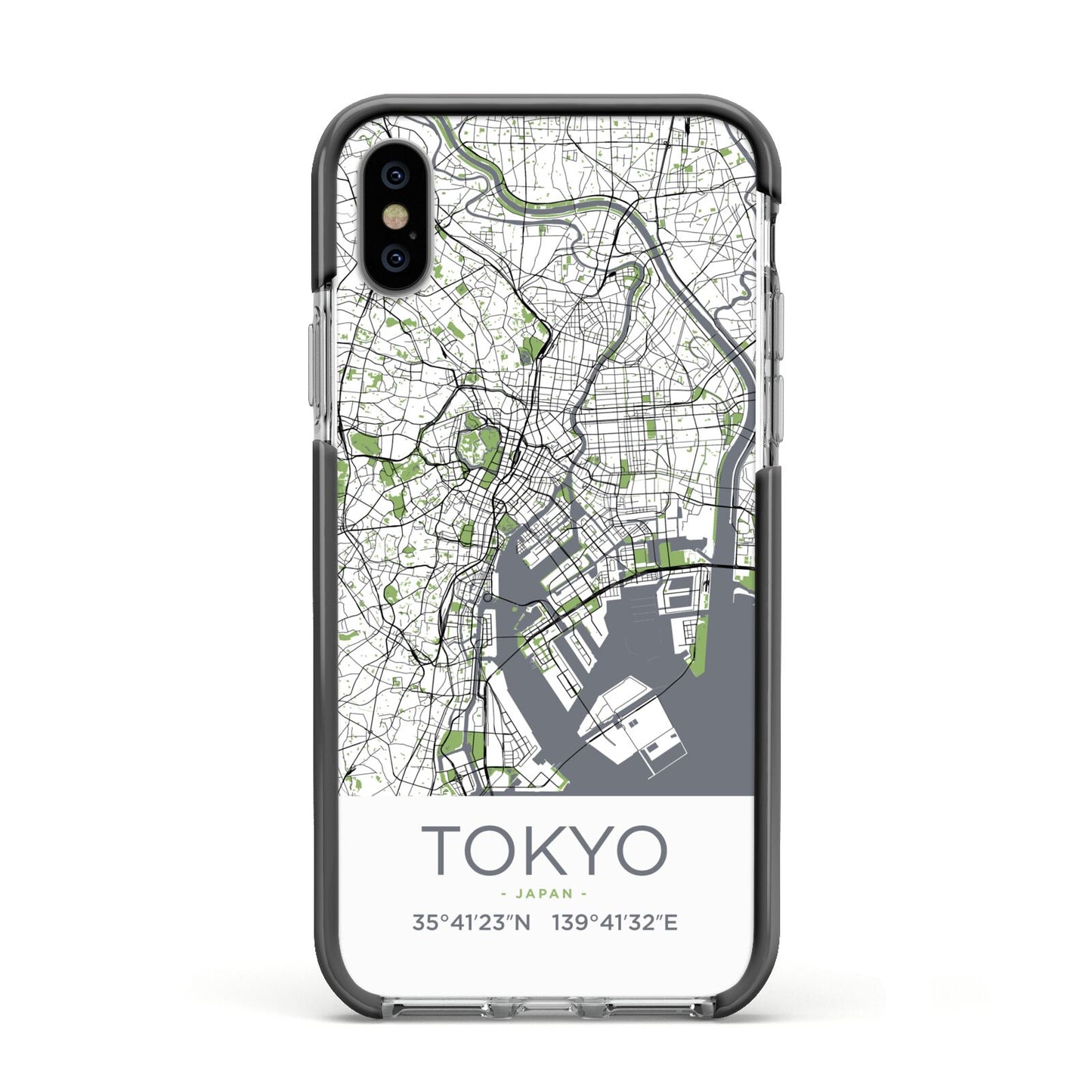 Map of Tokyo Apple iPhone Xs Impact Case Black Edge on Silver Phone