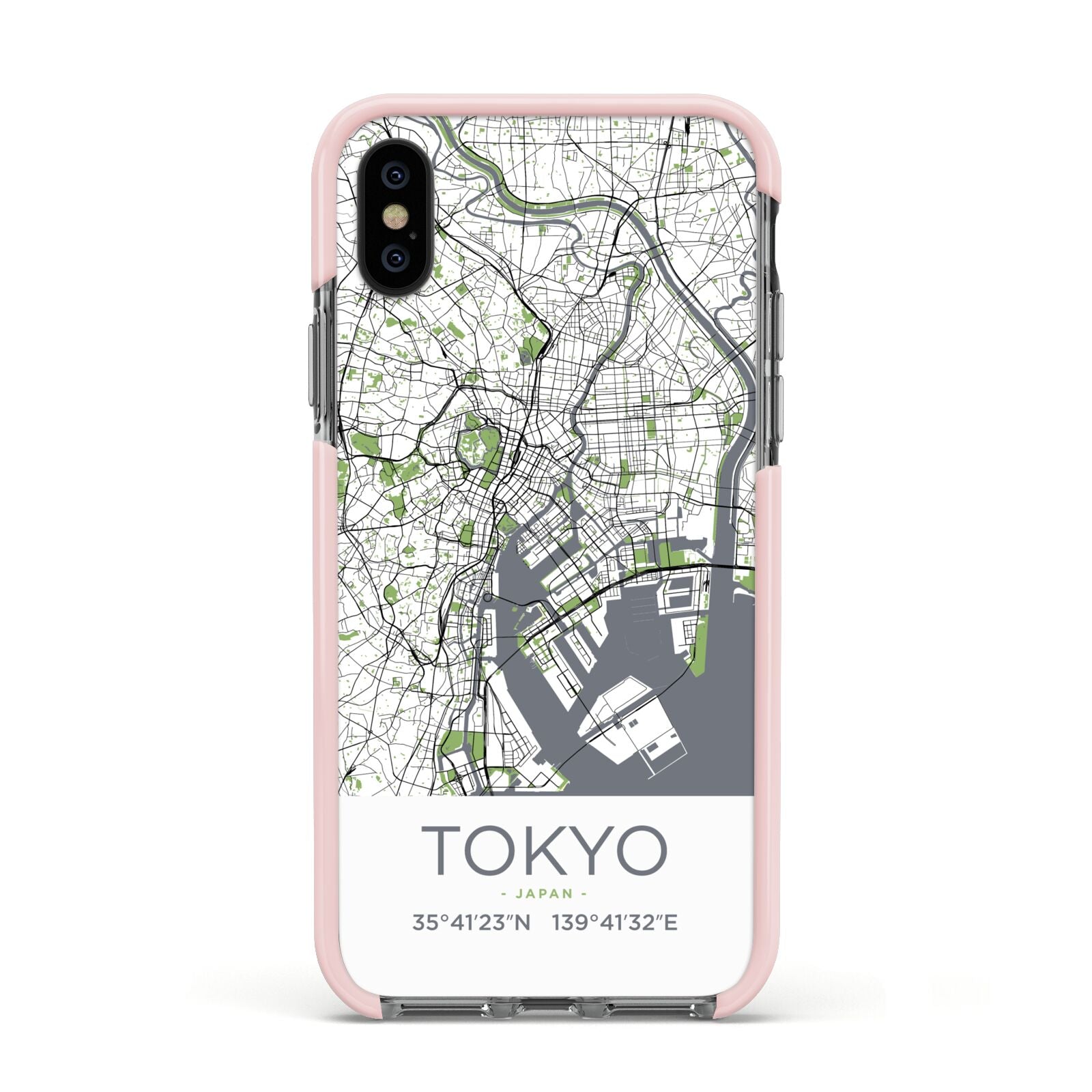 Map of Tokyo Apple iPhone Xs Impact Case Pink Edge on Black Phone