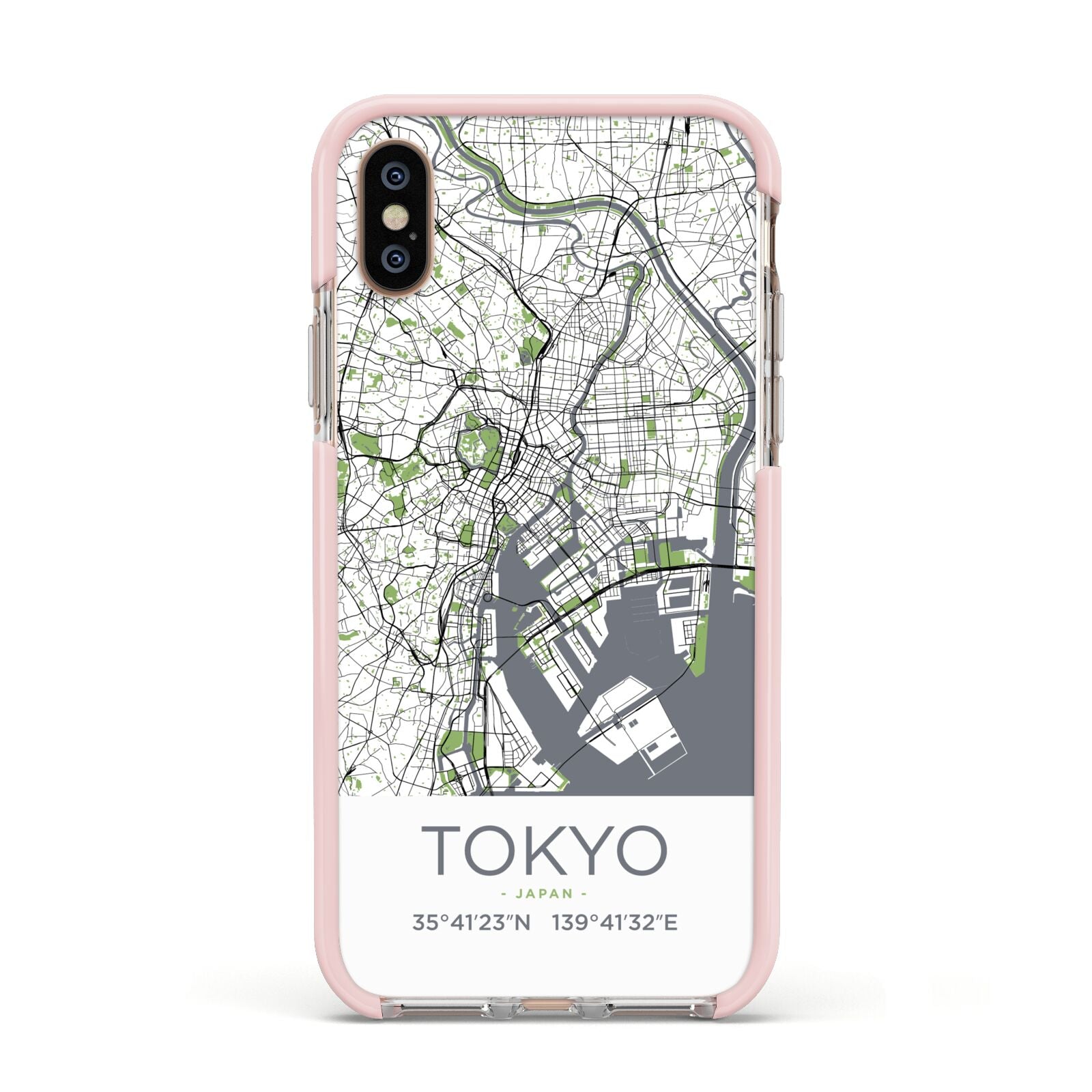 Map of Tokyo Apple iPhone Xs Impact Case Pink Edge on Gold Phone