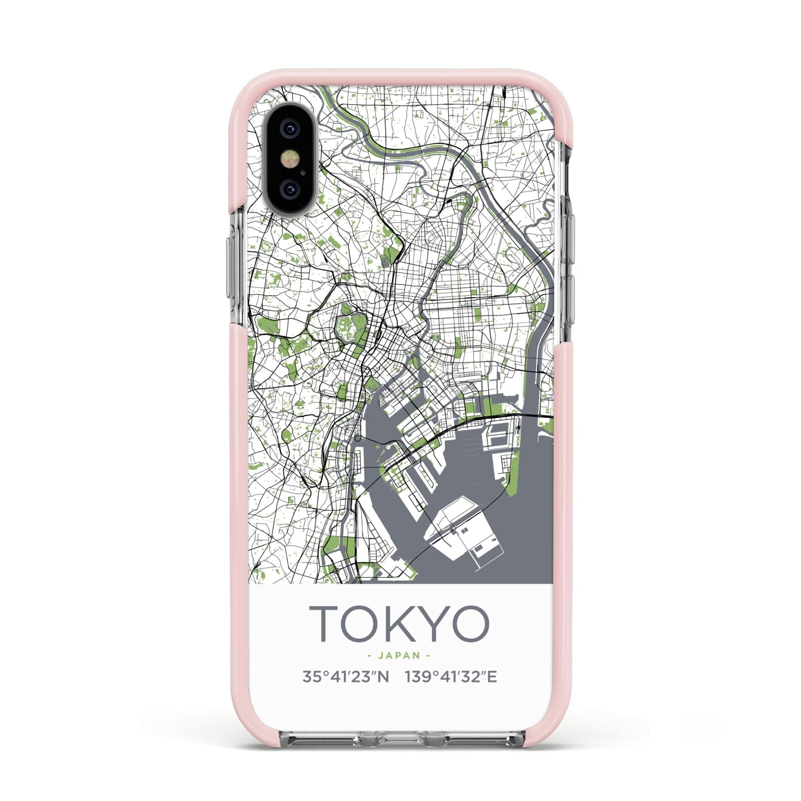 Map of Tokyo Apple iPhone Xs Impact Case Pink Edge on Silver Phone