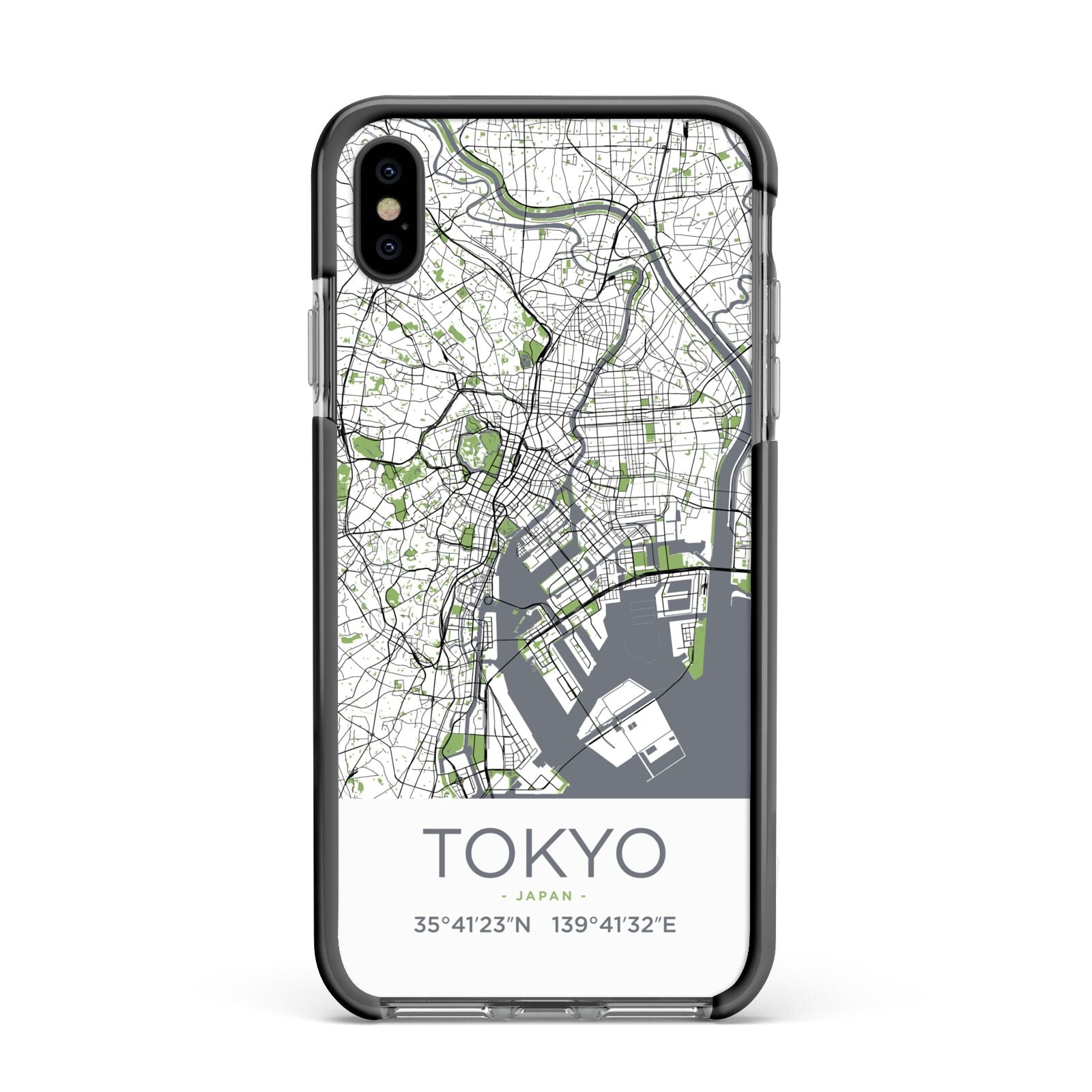 Map of Tokyo Apple iPhone Xs Max Impact Case Black Edge on Black Phone