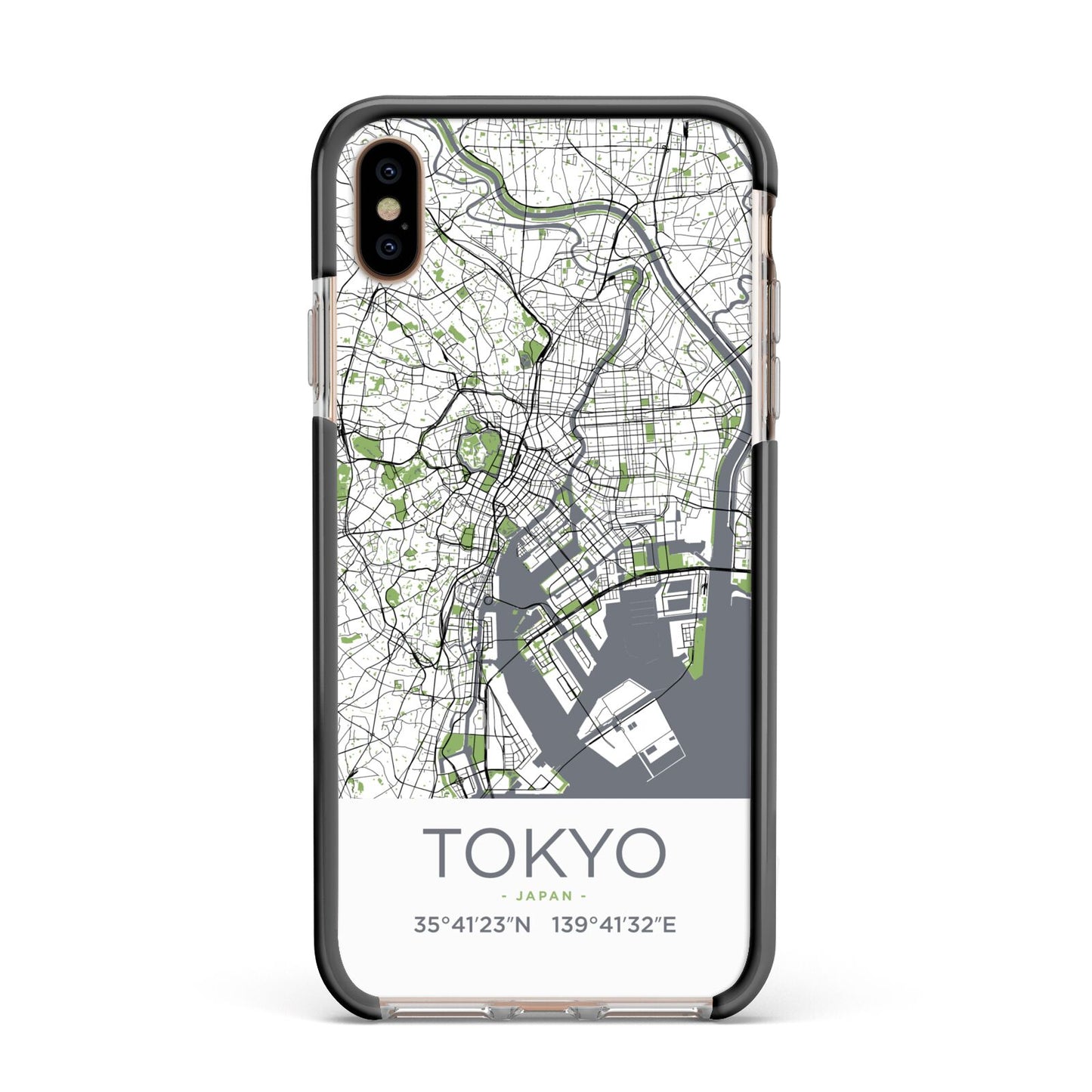 Map of Tokyo Apple iPhone Xs Max Impact Case Black Edge on Gold Phone