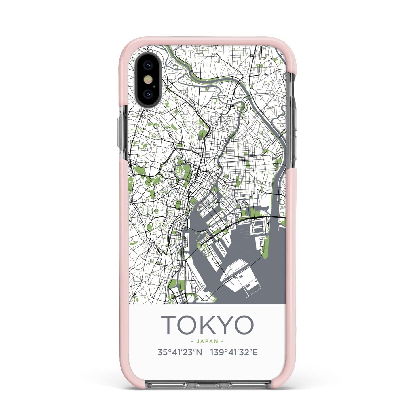 Map of Tokyo Apple iPhone Xs Max Impact Case Pink Edge on Black Phone