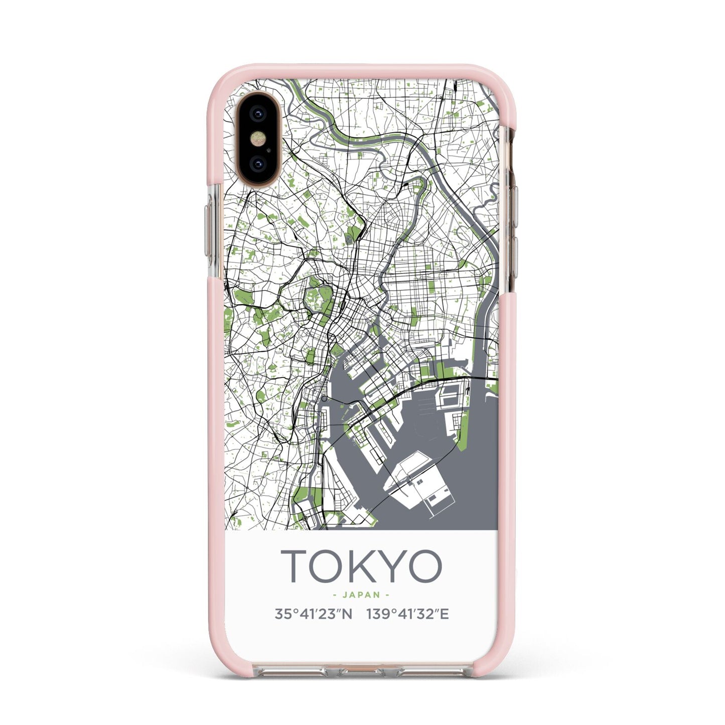 Map of Tokyo Apple iPhone Xs Max Impact Case Pink Edge on Gold Phone