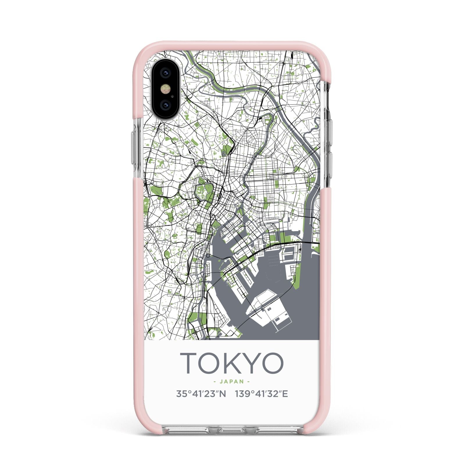 Map of Tokyo Apple iPhone Xs Max Impact Case Pink Edge on Silver Phone