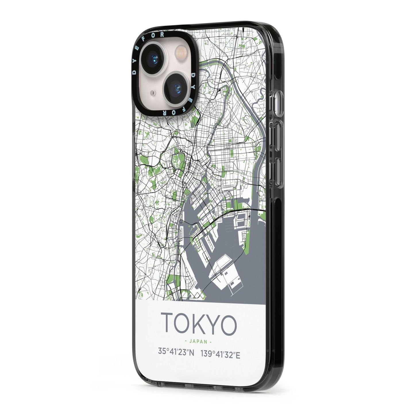 Map of Tokyo iPhone 13 Black Impact Case Side Angle on Silver phone