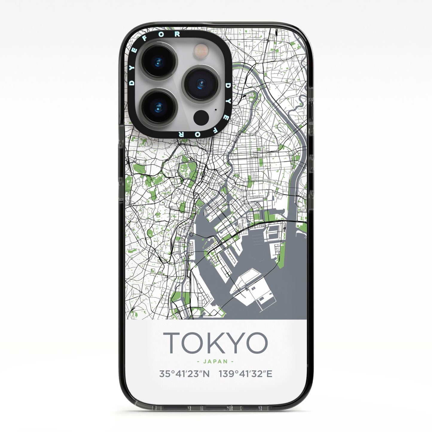 Map of Tokyo iPhone 13 Pro Black Impact Case on Silver phone