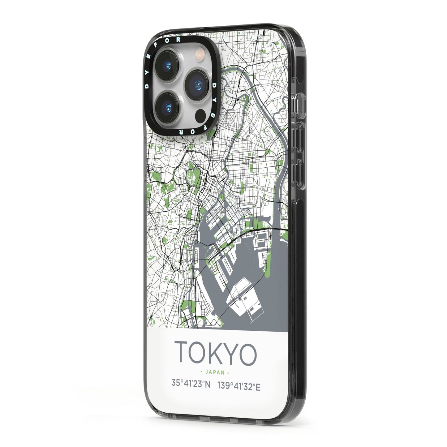 Map of Tokyo iPhone 13 Pro Max Black Impact Case Side Angle on Silver phone