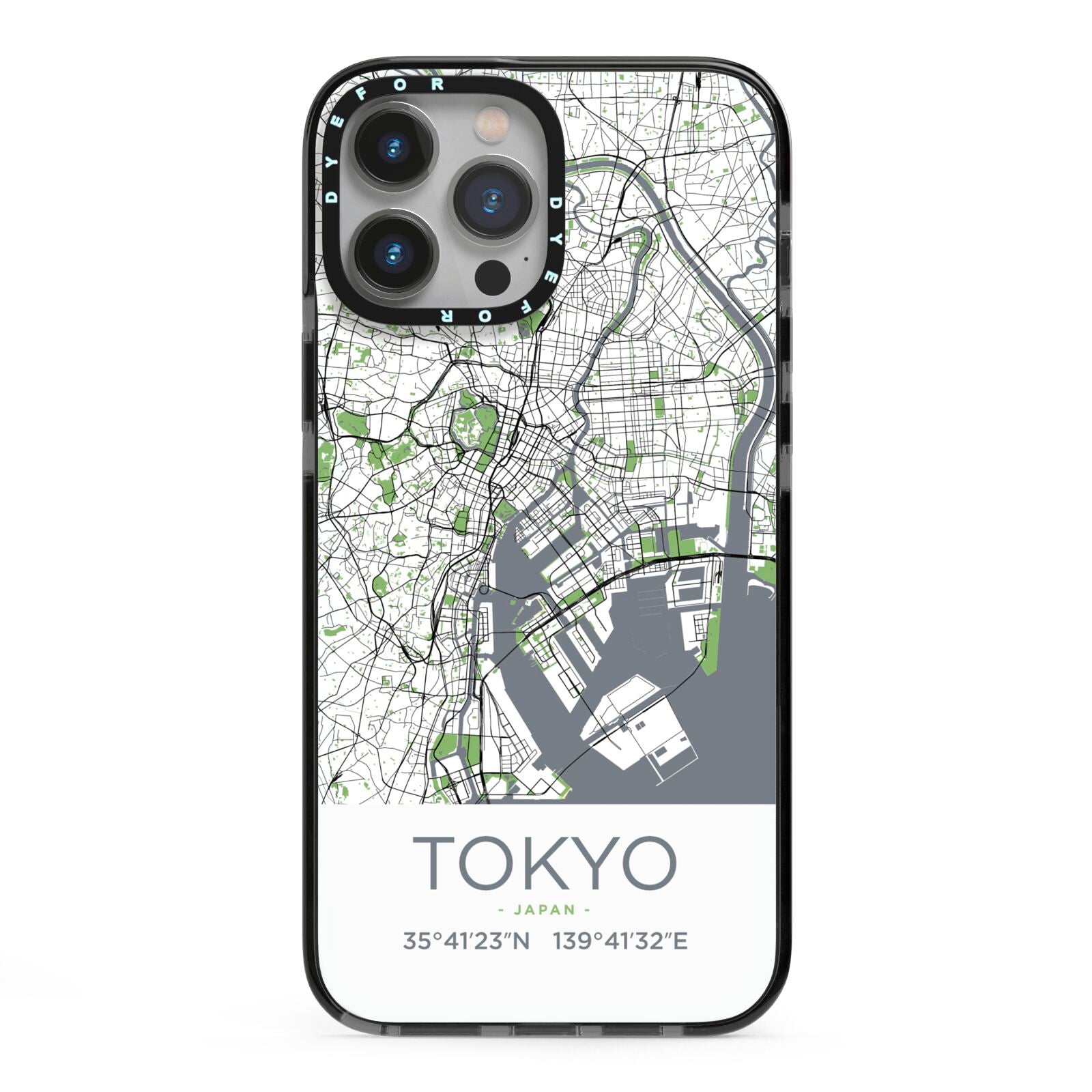 Map of Tokyo iPhone 13 Pro Max Black Impact Case on Silver phone