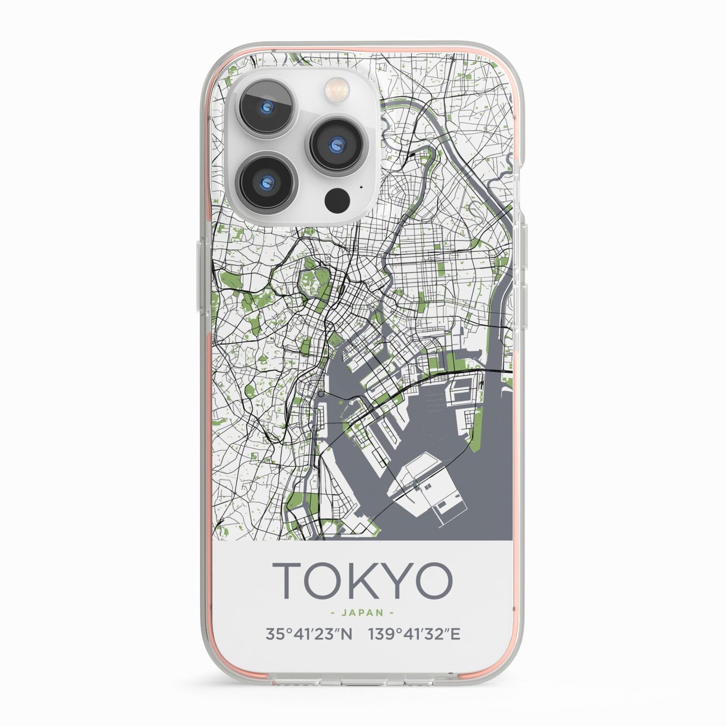 Map of Tokyo iPhone 13 Pro TPU Impact Case with Pink Edges