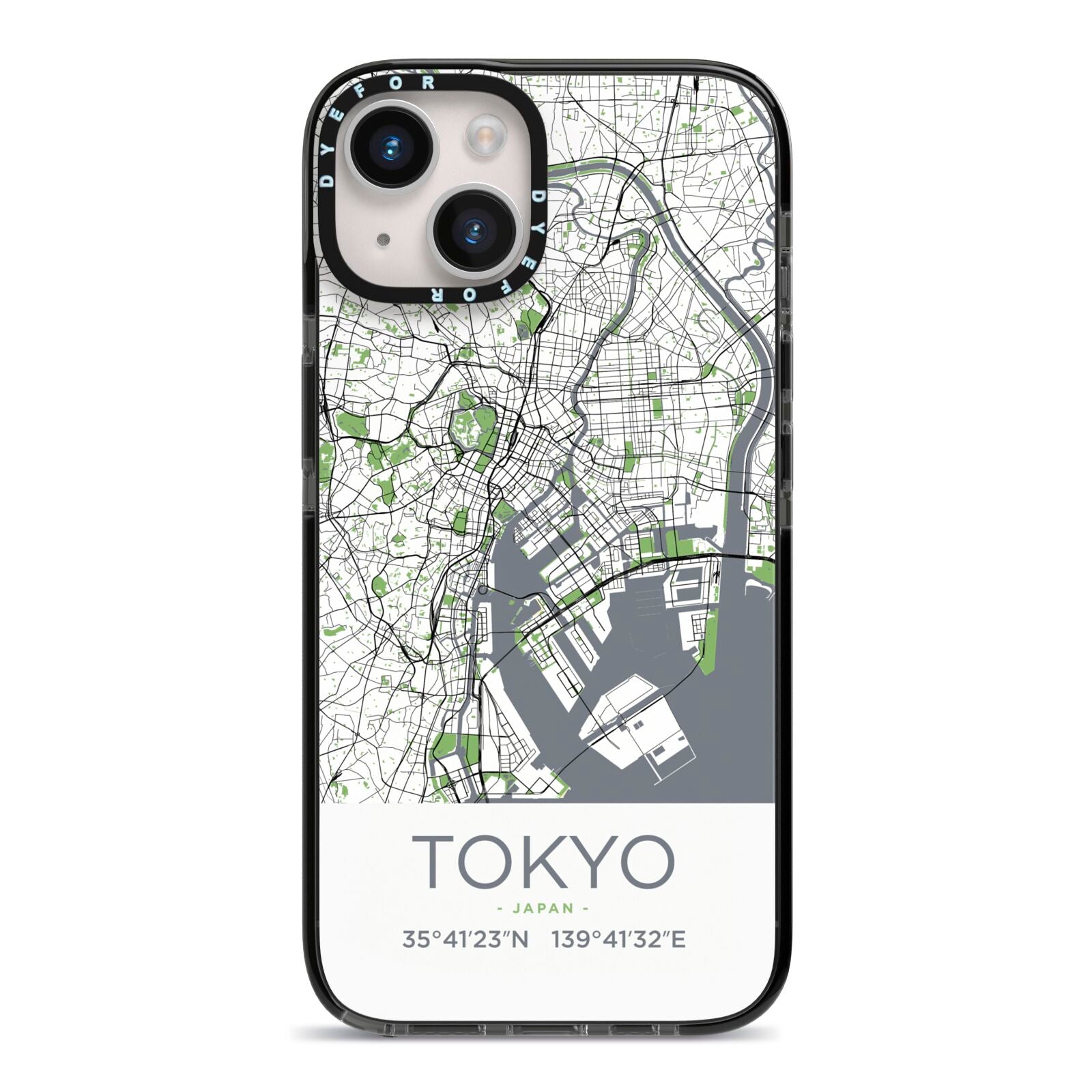 Map of Tokyo iPhone 14 Black Impact Case on Silver phone