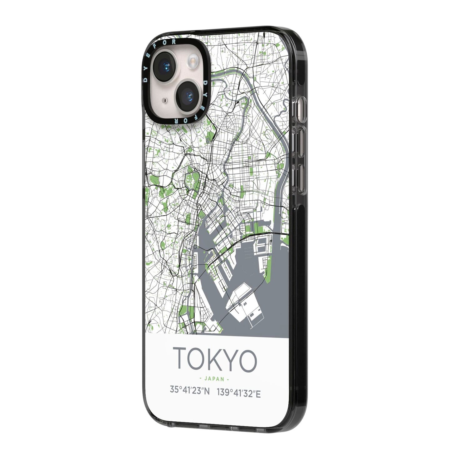 Map of Tokyo iPhone 14 Plus Black Impact Case Side Angle on Silver phone