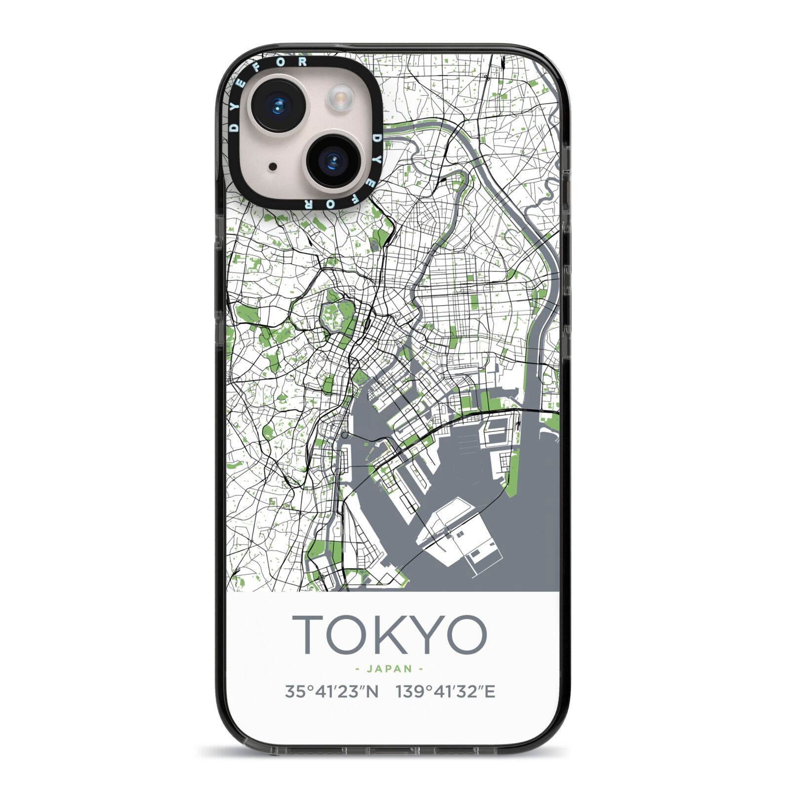 Map of Tokyo iPhone 14 Plus Black Impact Case on Silver phone