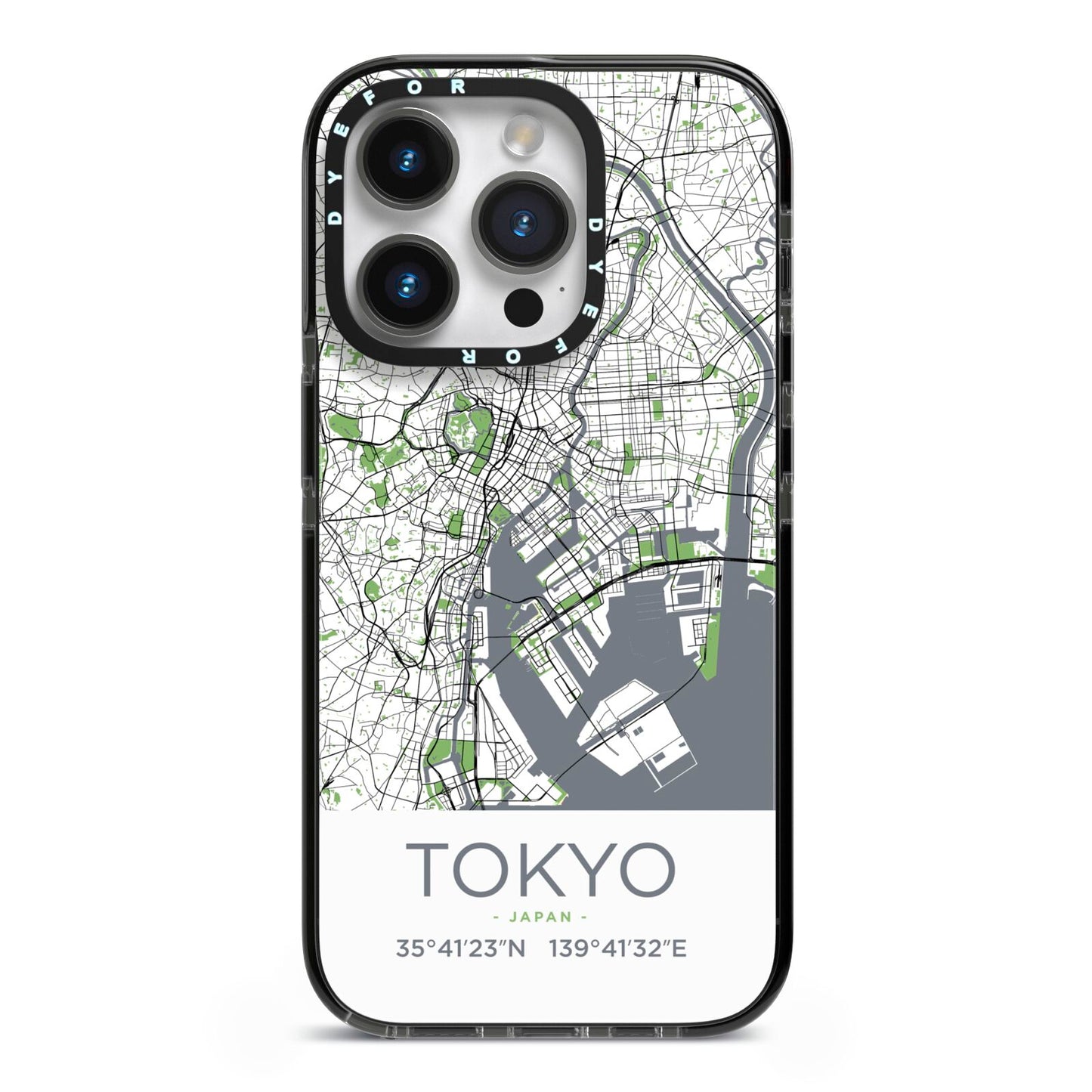 Map of Tokyo iPhone 14 Pro Black Impact Case on Silver phone