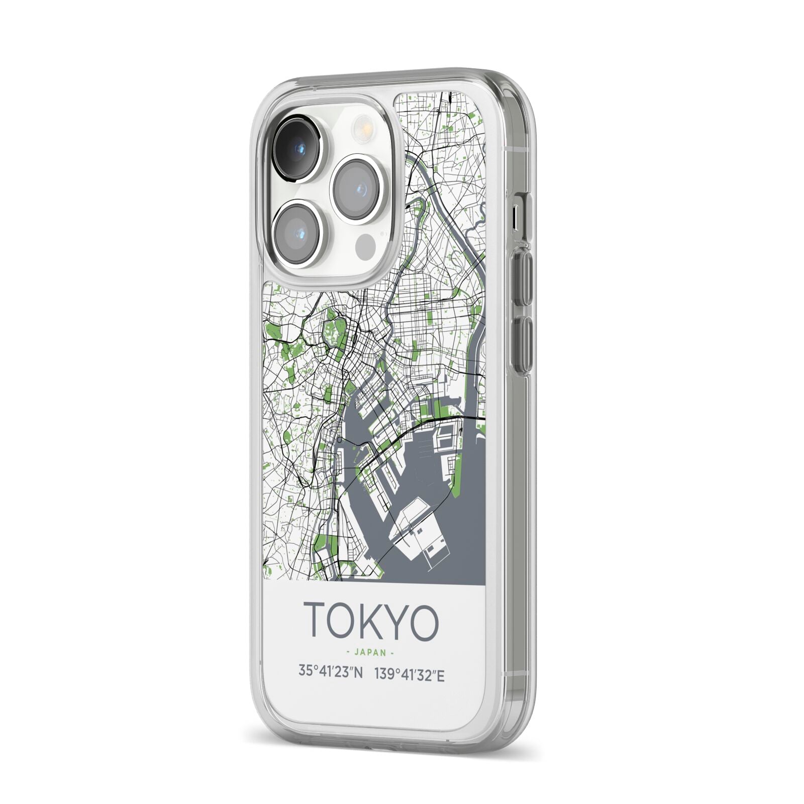 Map of Tokyo iPhone 14 Pro Clear Tough Case Silver Angled Image