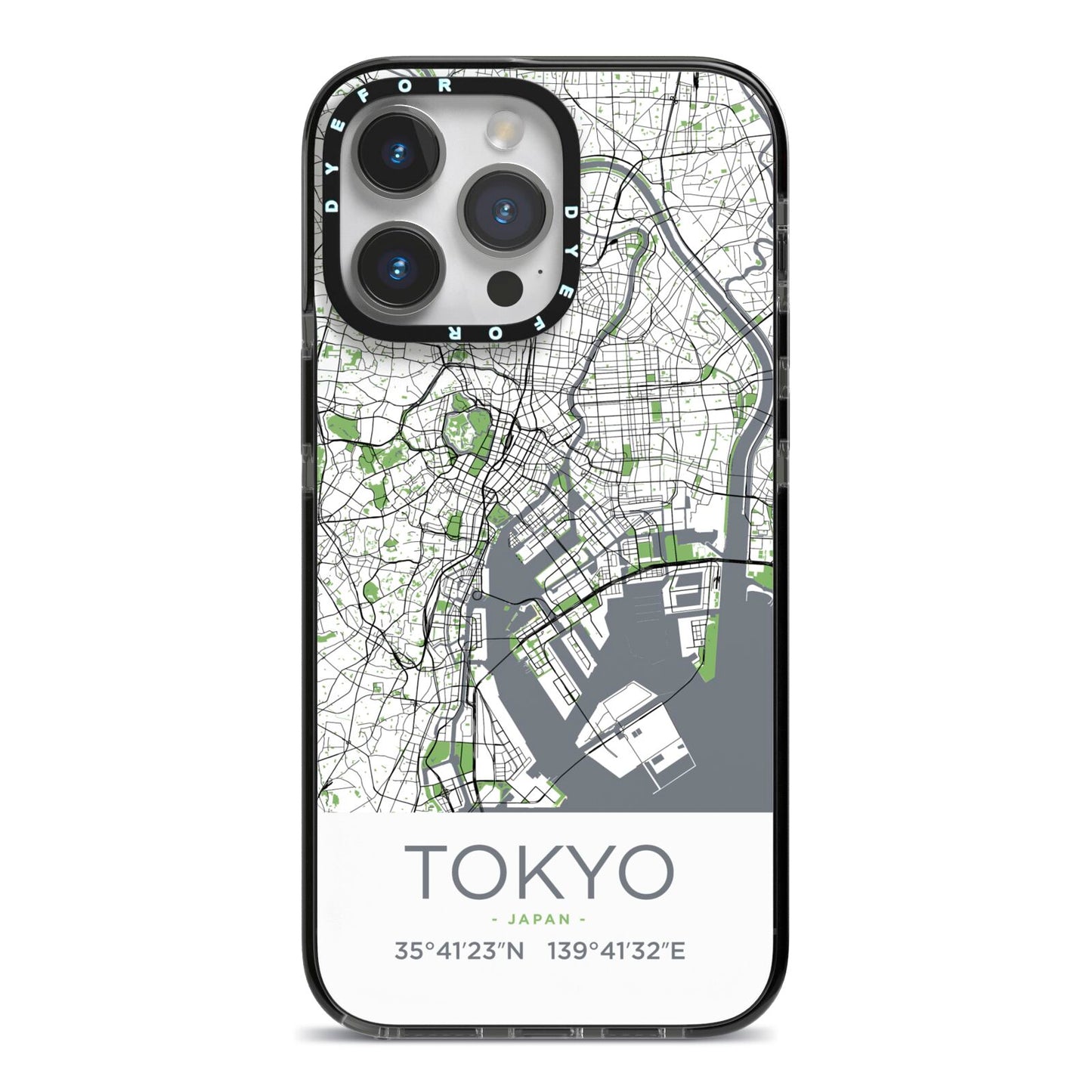 Map of Tokyo iPhone 14 Pro Max Black Impact Case on Silver phone