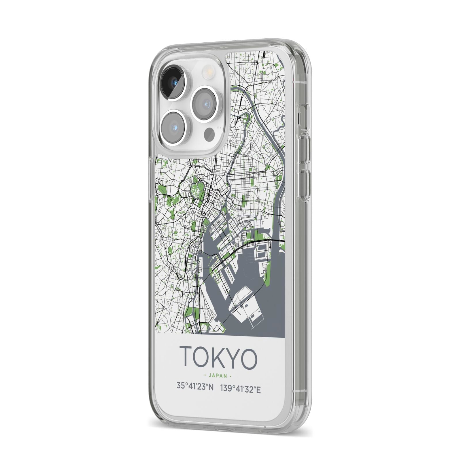 Map of Tokyo iPhone 14 Pro Max Clear Tough Case Silver Angled Image