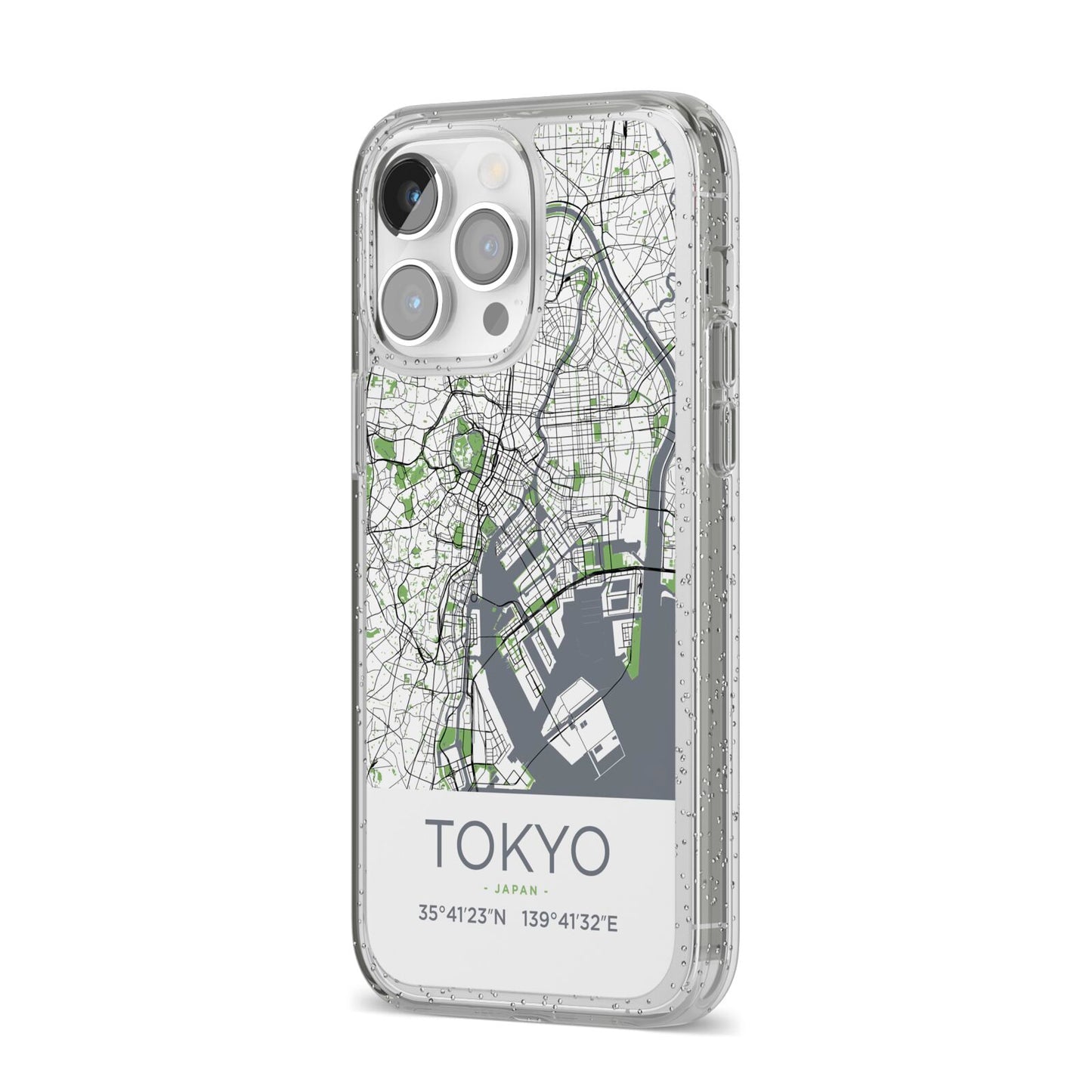 Map of Tokyo iPhone 14 Pro Max Glitter Tough Case Silver Angled Image