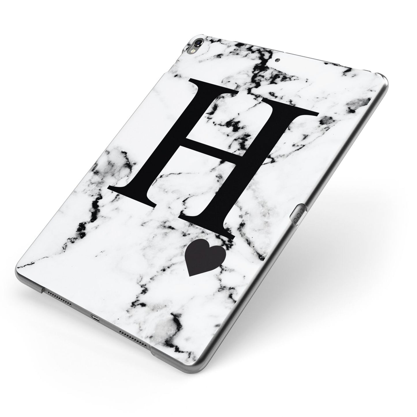 Marble Big Initial Personalised Apple iPad Case on Grey iPad Side View