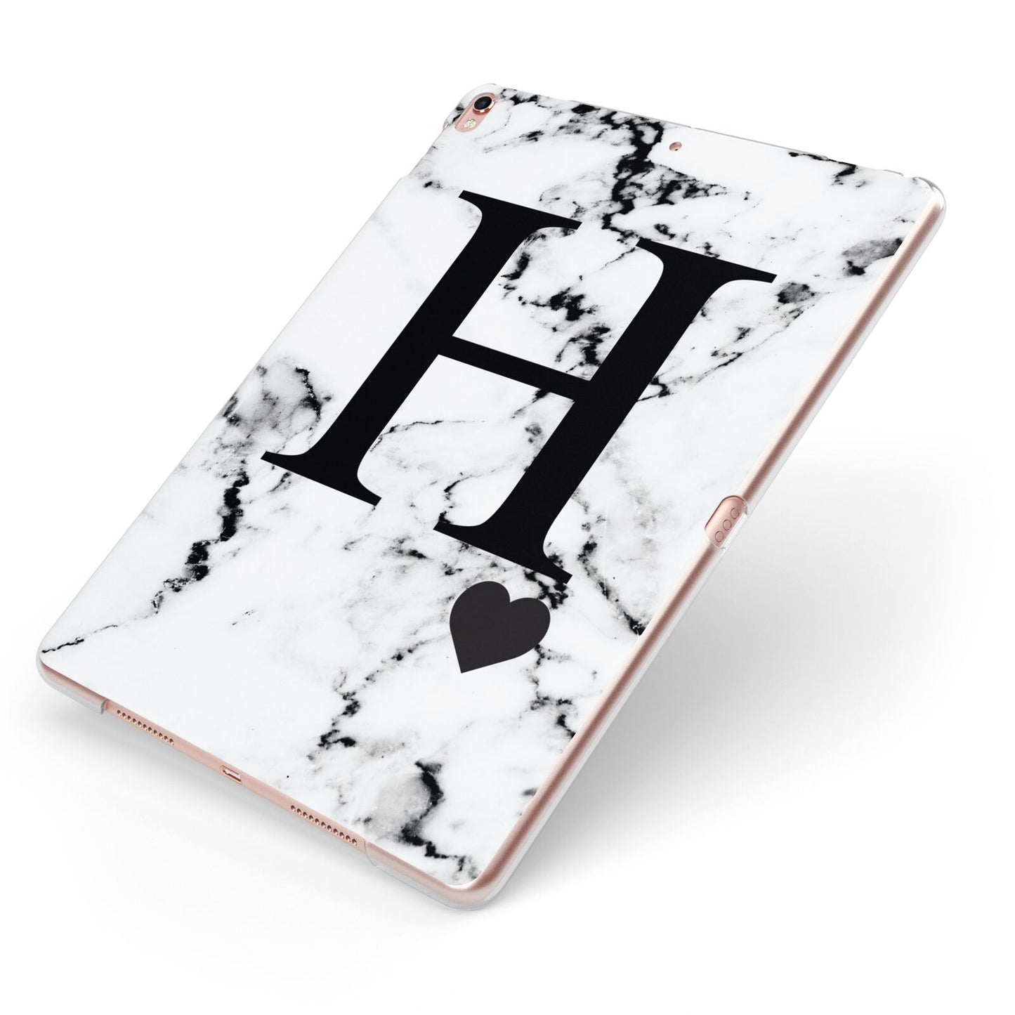 Marble Big Initial Personalised Apple iPad Case on Rose Gold iPad Side View