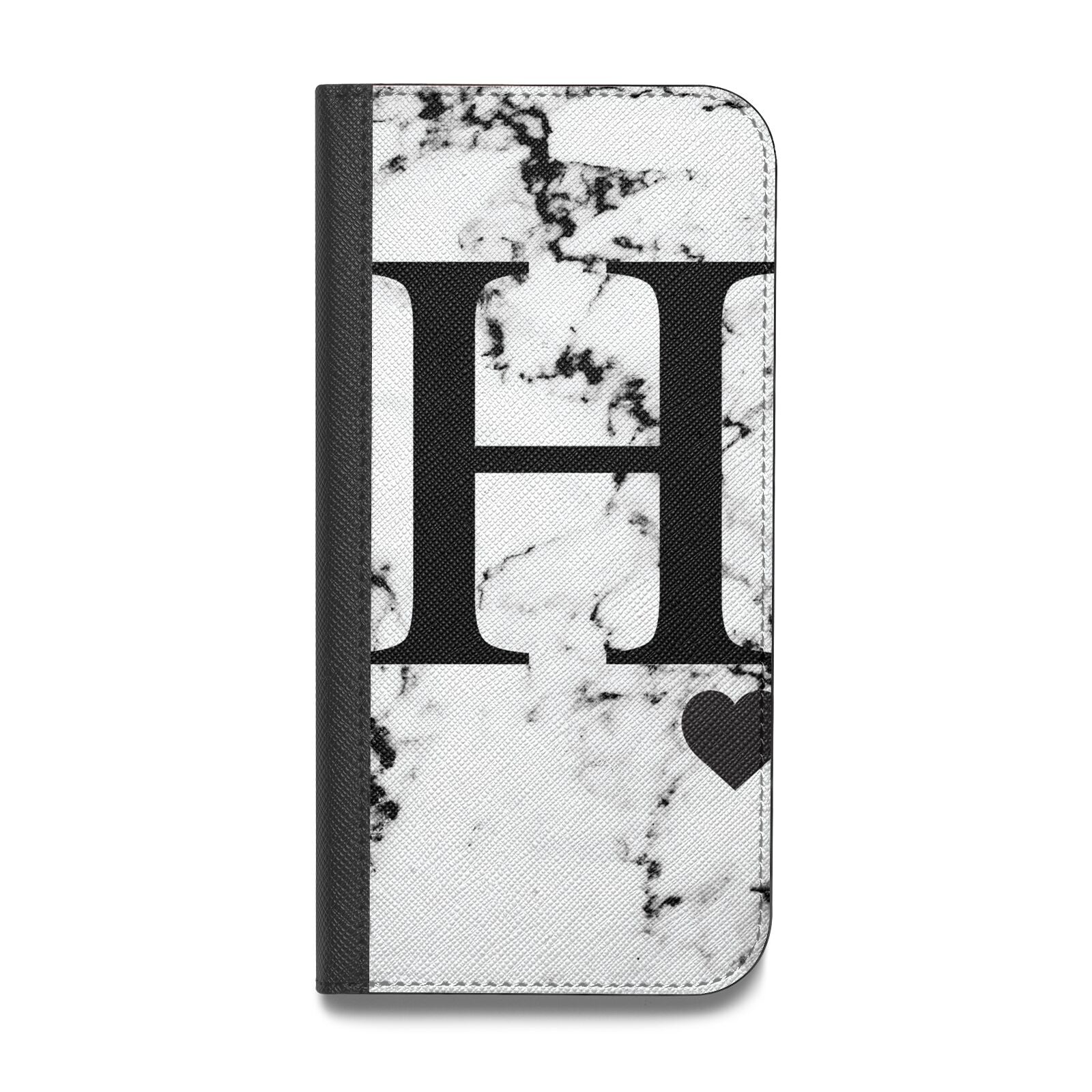 Marble Big Initial Personalised Vegan Leather Flip iPhone Case