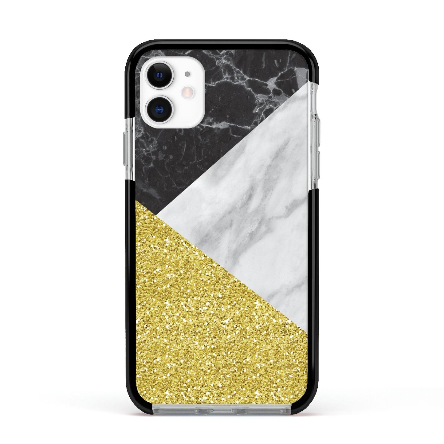 Marble Black Gold Apple iPhone 11 in White with Black Impact Case