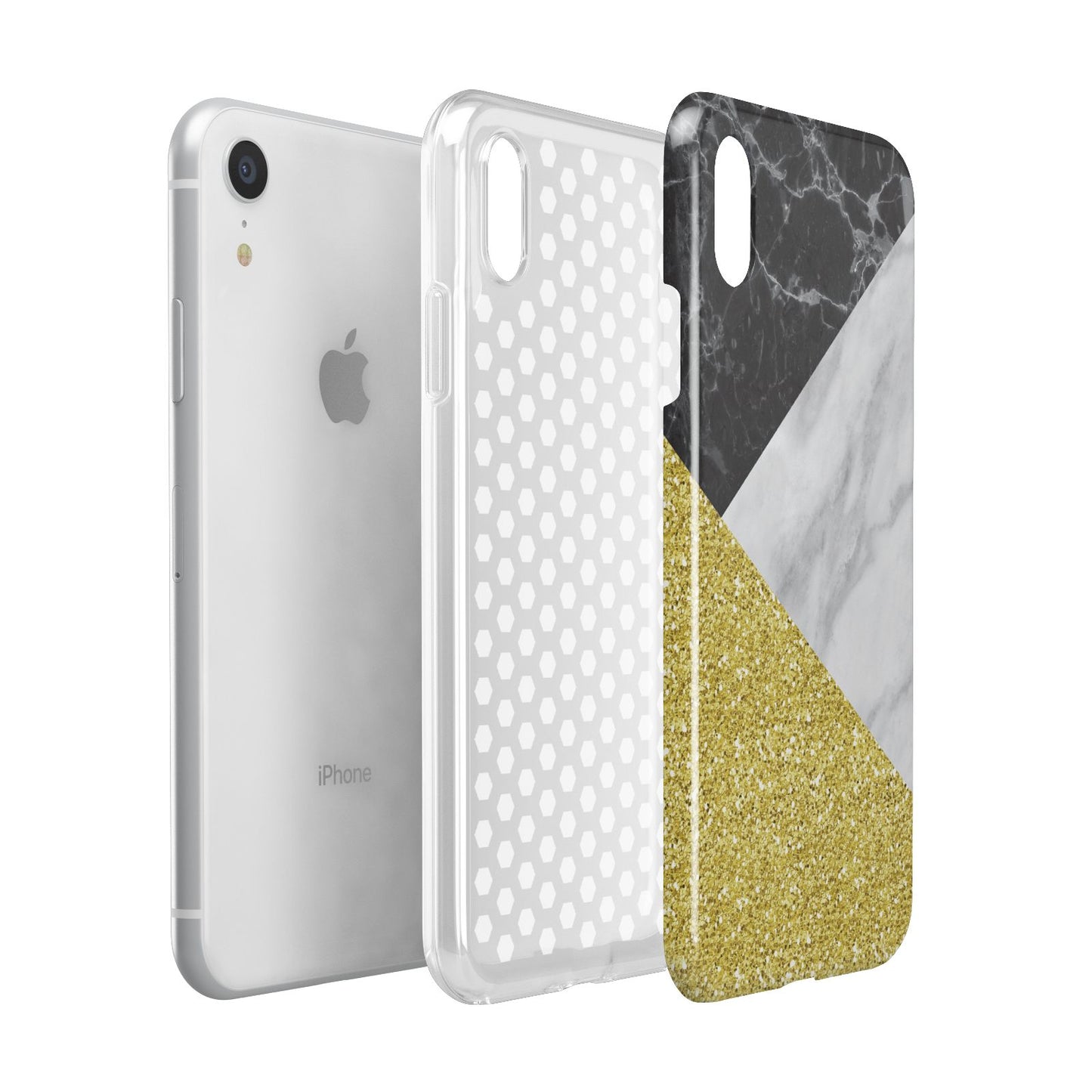 Marble Black Gold Apple iPhone XR White 3D Tough Case Expanded view