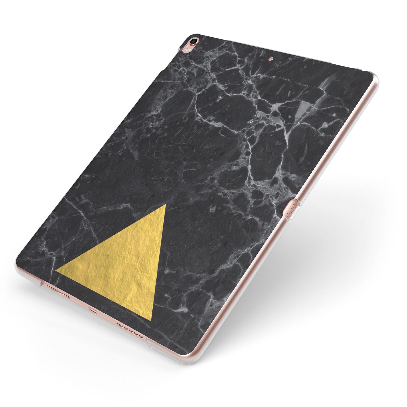 Marble Black Gold Foil Apple iPad Case on Rose Gold iPad Side View