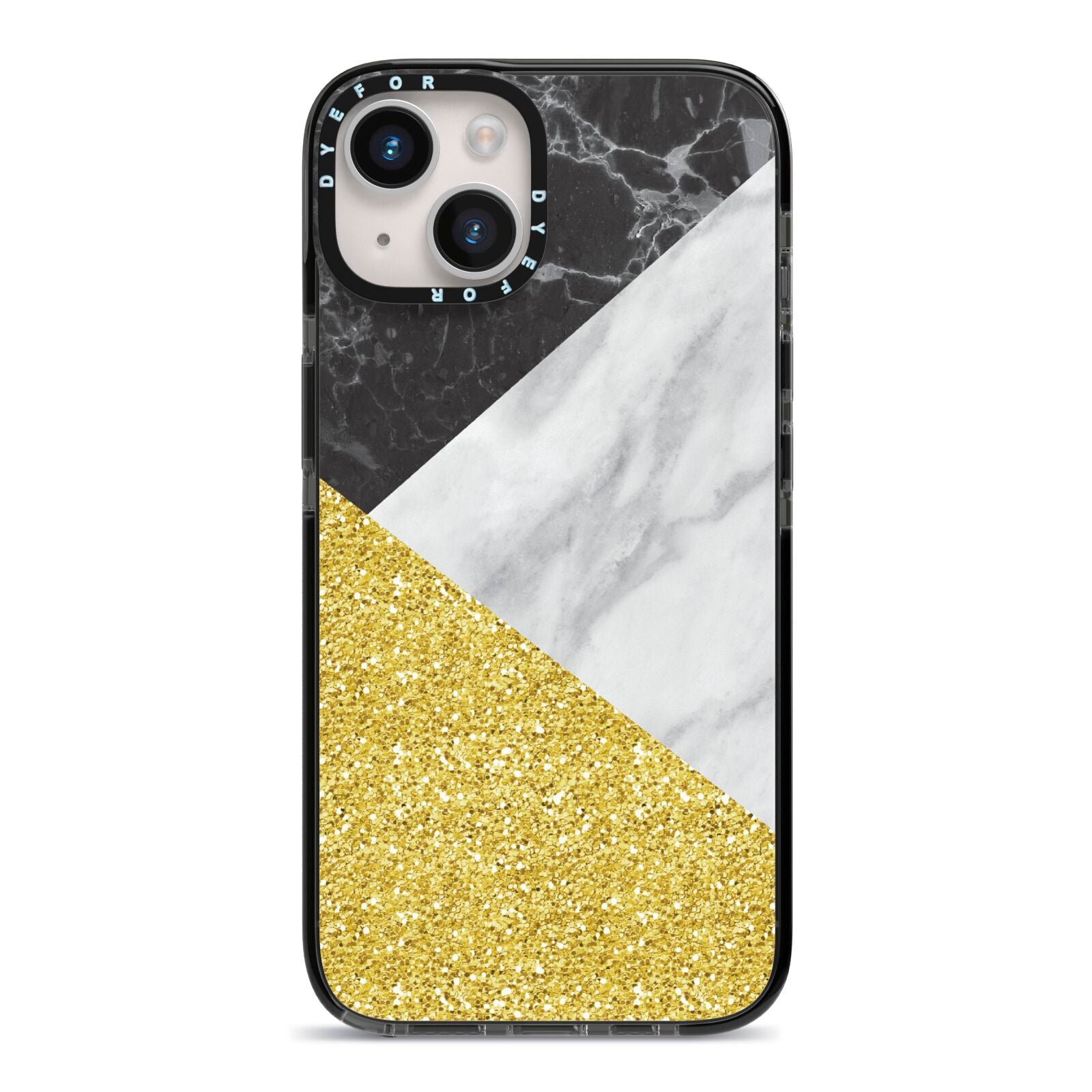 Marble Black Gold iPhone 14 Black Impact Case on Silver phone