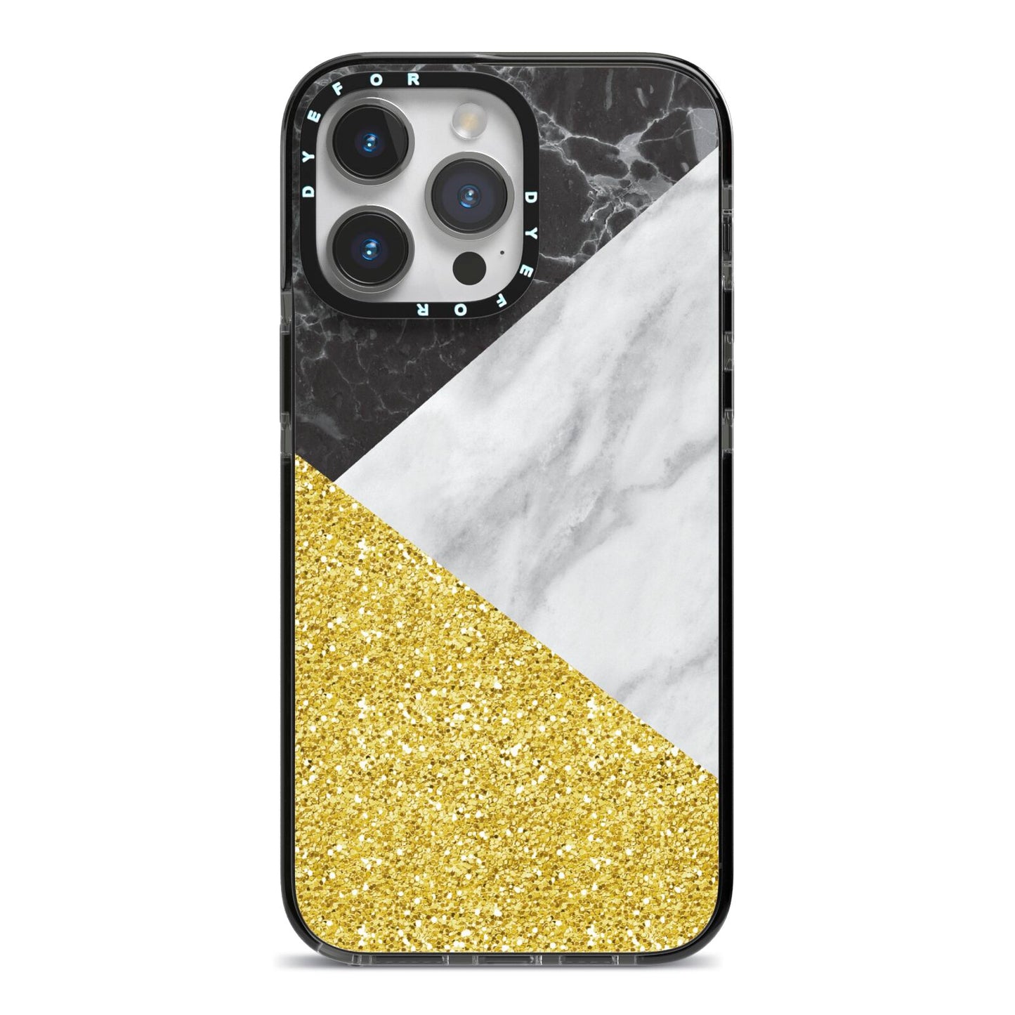 Marble Black Gold iPhone 14 Pro Max Black Impact Case on Silver phone