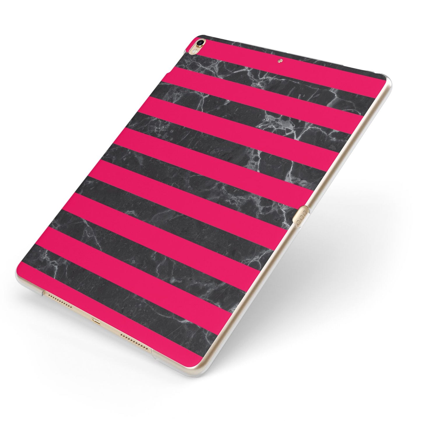 Marble Black Hot Pink Apple iPad Case on Gold iPad Side View