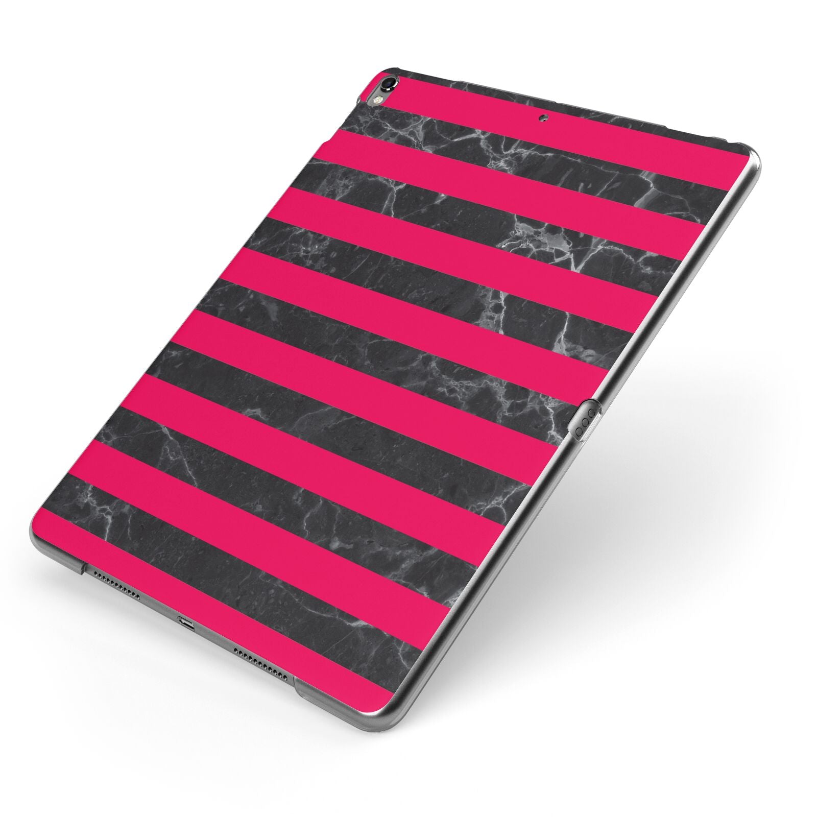 Marble Black Hot Pink Apple iPad Case on Grey iPad Side View