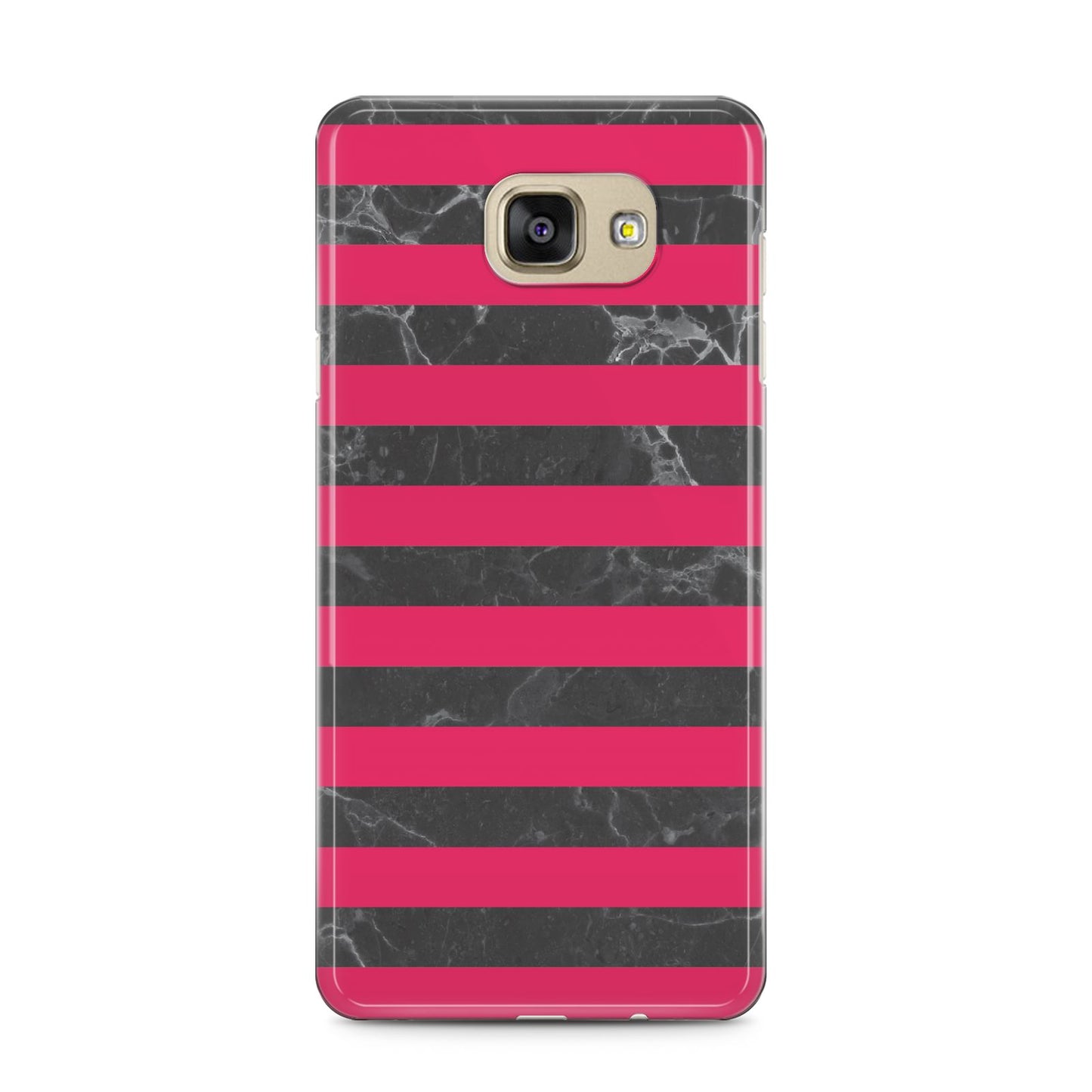 Marble Black Hot Pink Samsung Galaxy A5 2016 Case on gold phone