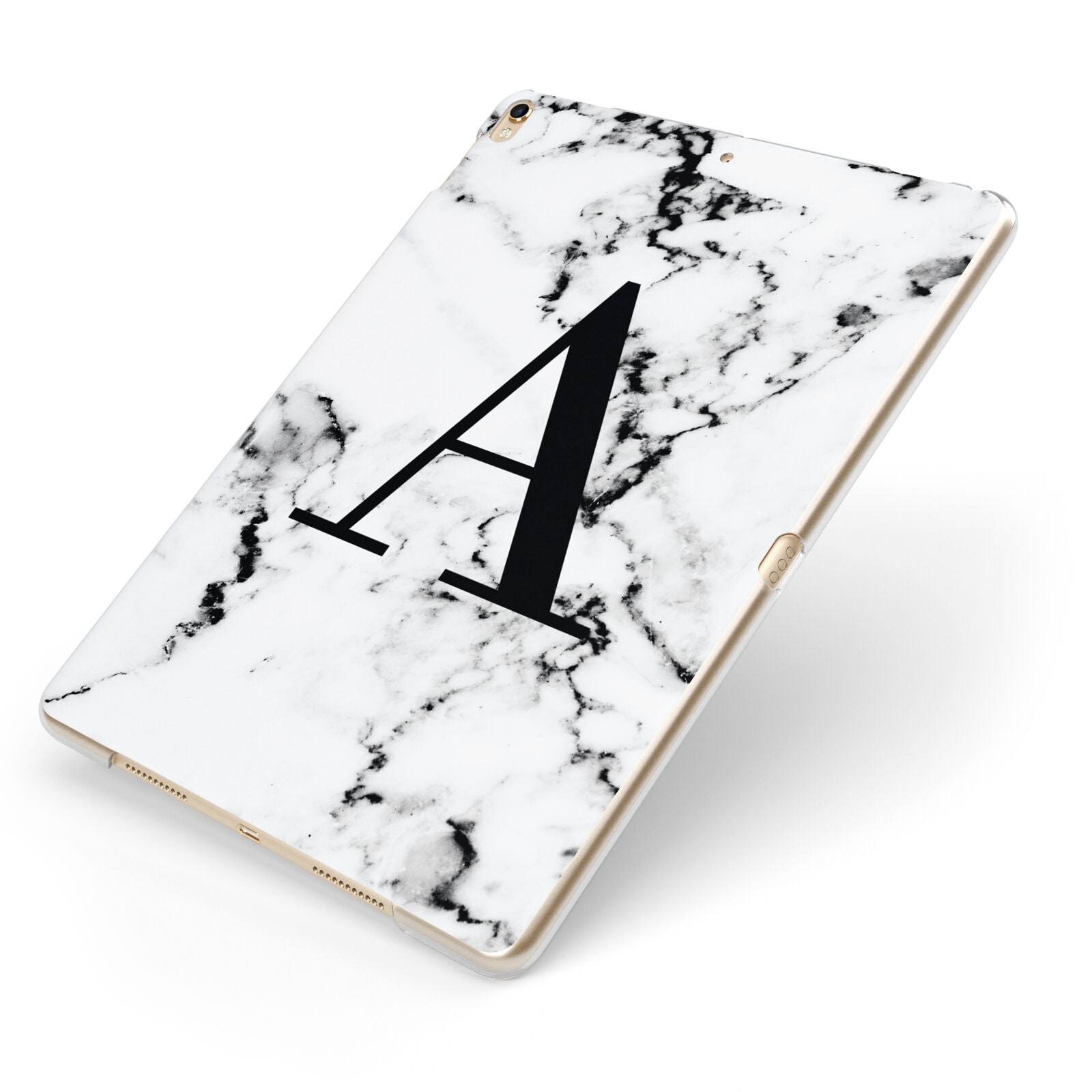 Marble Black Initial Personalised Apple iPad Case on Gold iPad Side View