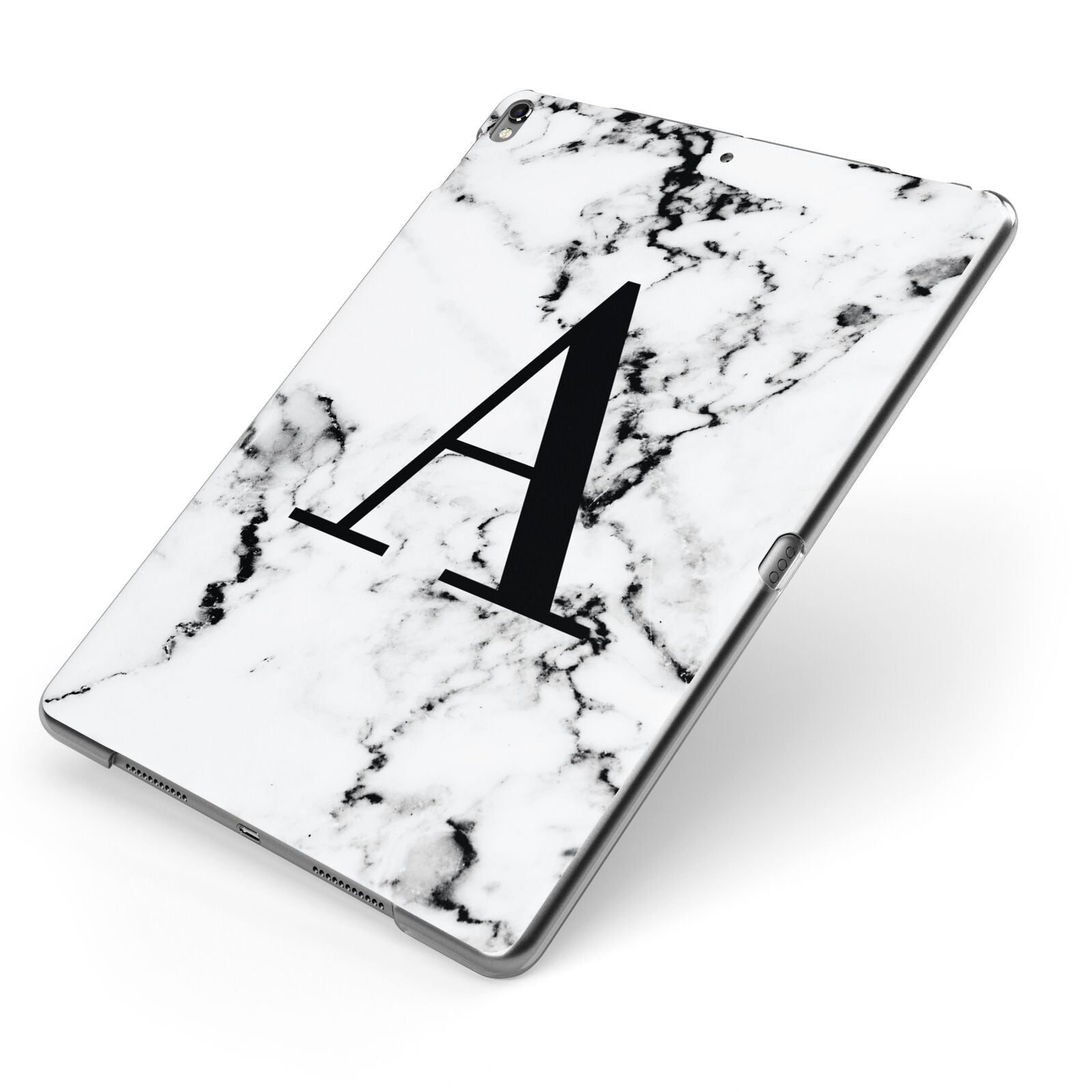 Marble Black Initial Personalised Apple iPad Case on Grey iPad Side View