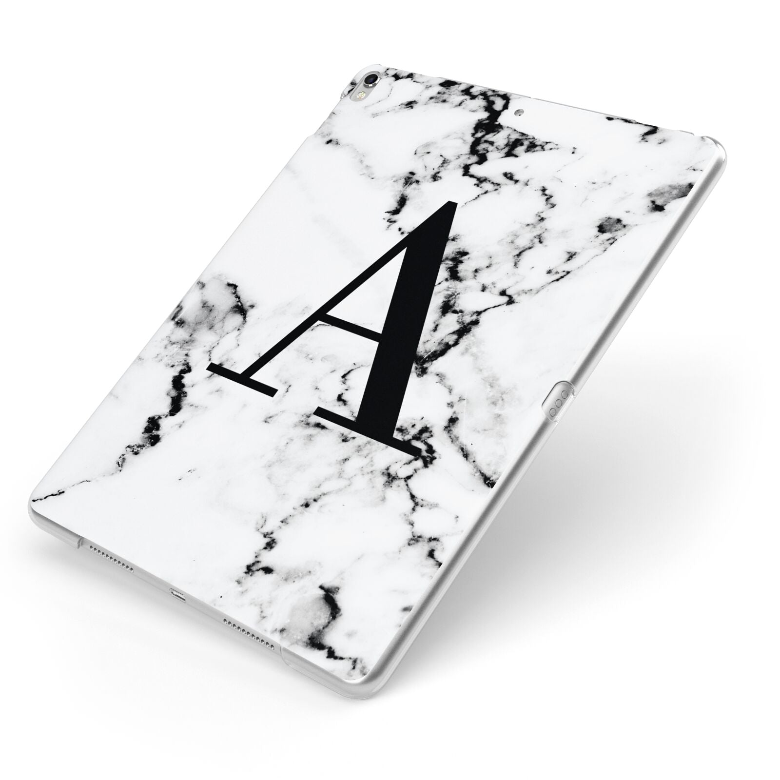 Marble Black Initial Personalised Apple iPad Case on Silver iPad Side View