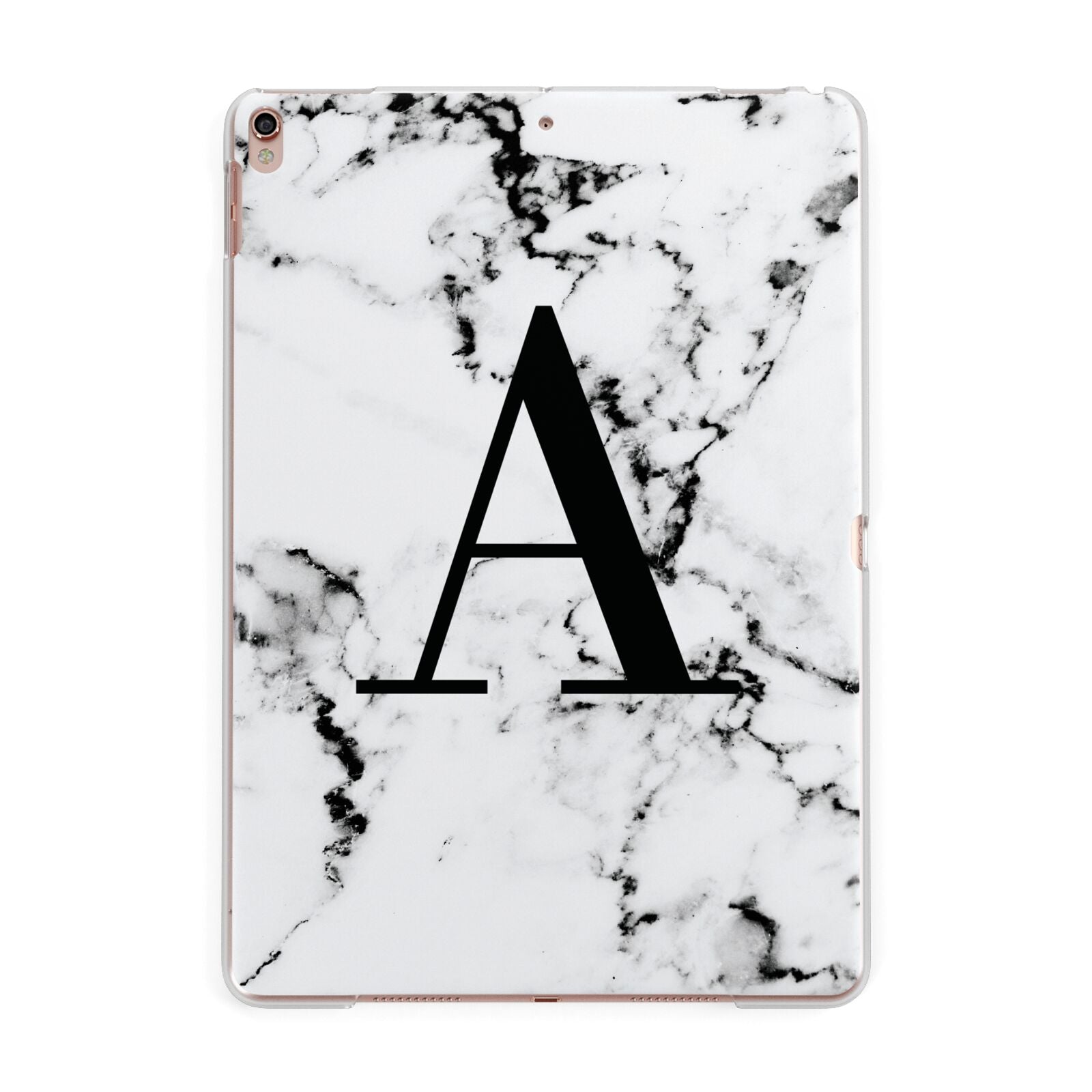 Marble Black Initial Personalised Apple iPad Rose Gold Case