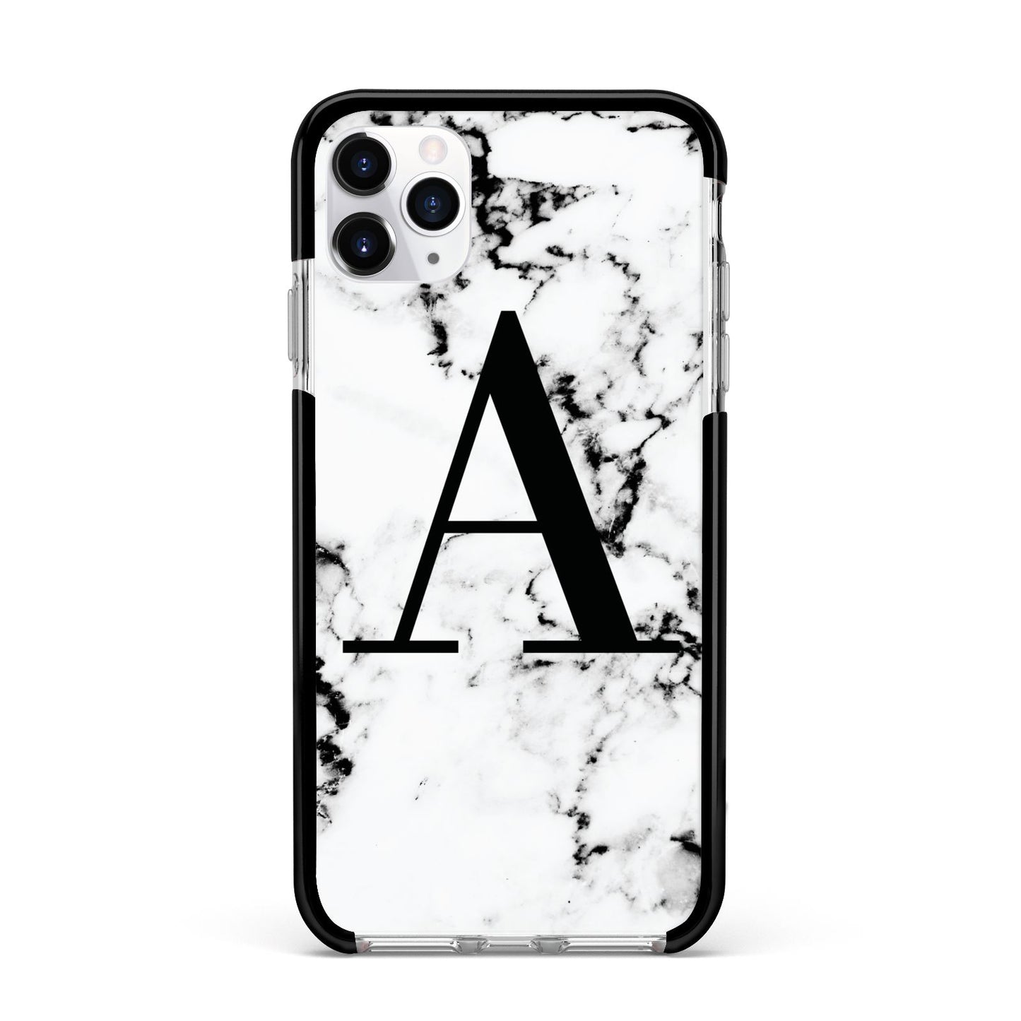Marble Black Initial Personalised Apple iPhone 11 Pro Max in Silver with Black Impact Case