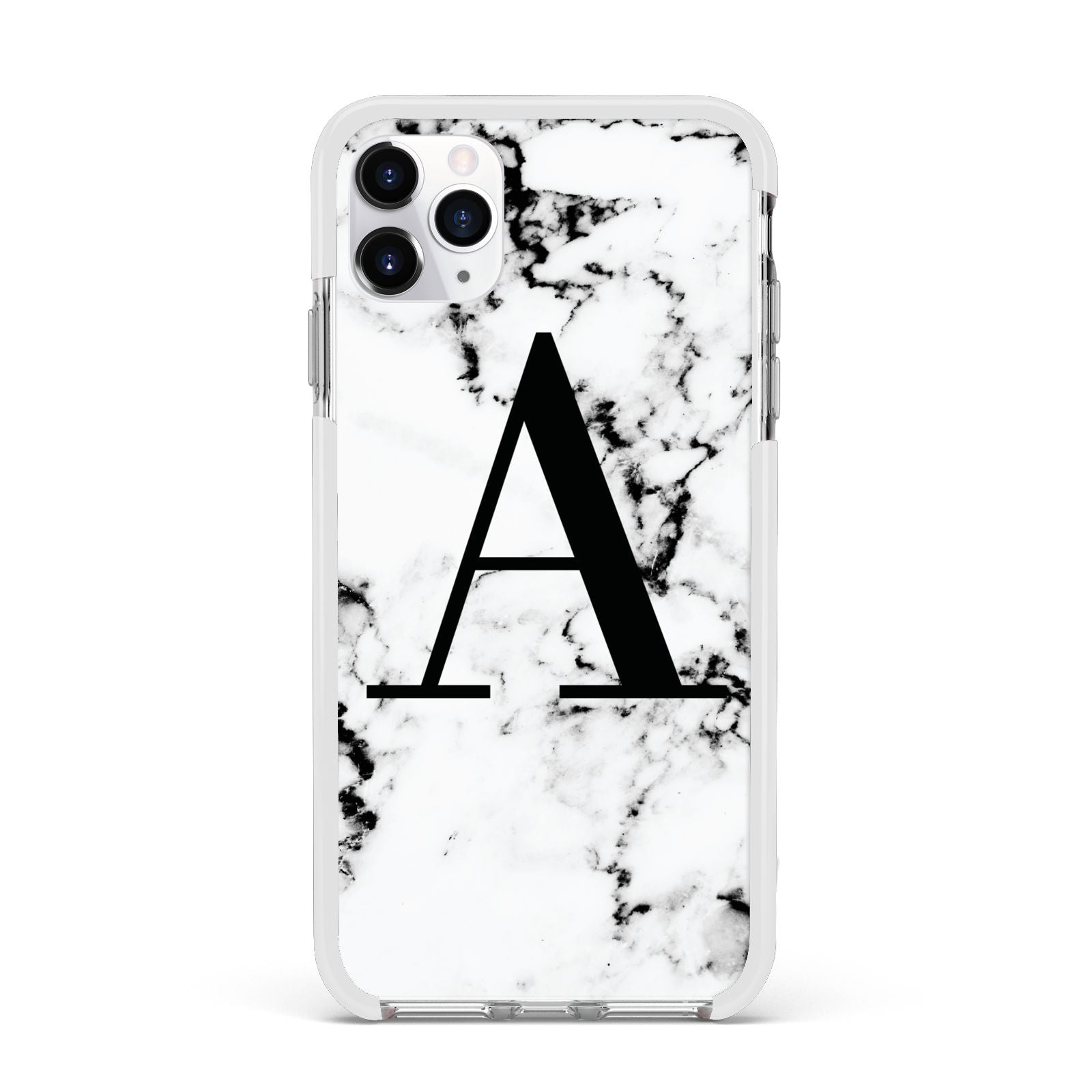 Marble Black Initial Personalised Apple iPhone 11 Pro Max in Silver with White Impact Case