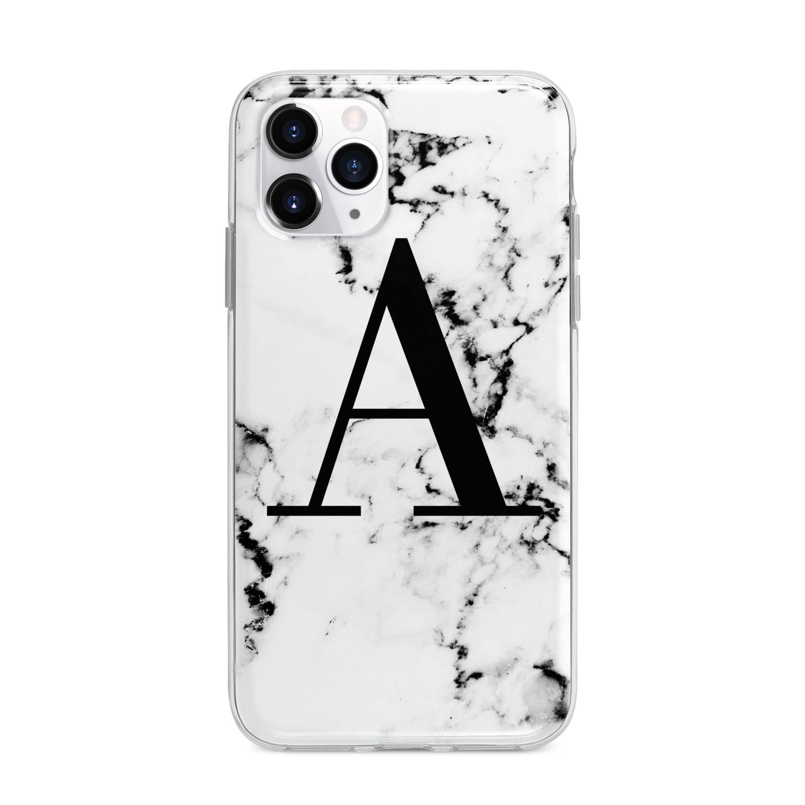 Marble Black Initial Personalised Apple iPhone 11 Pro in Silver with Bumper Case