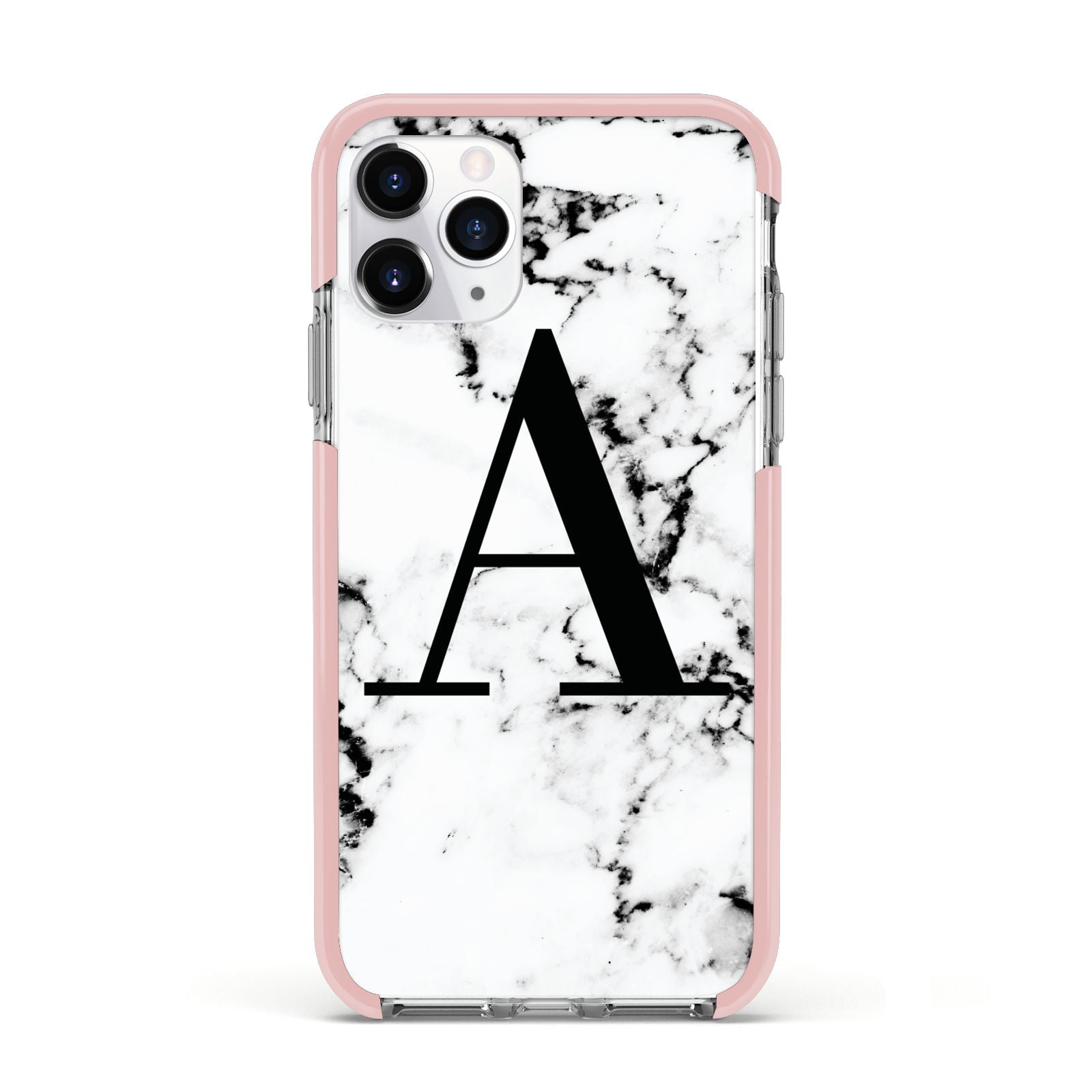 Marble Black Initial Personalised Apple iPhone 11 Pro in Silver with Pink Impact Case