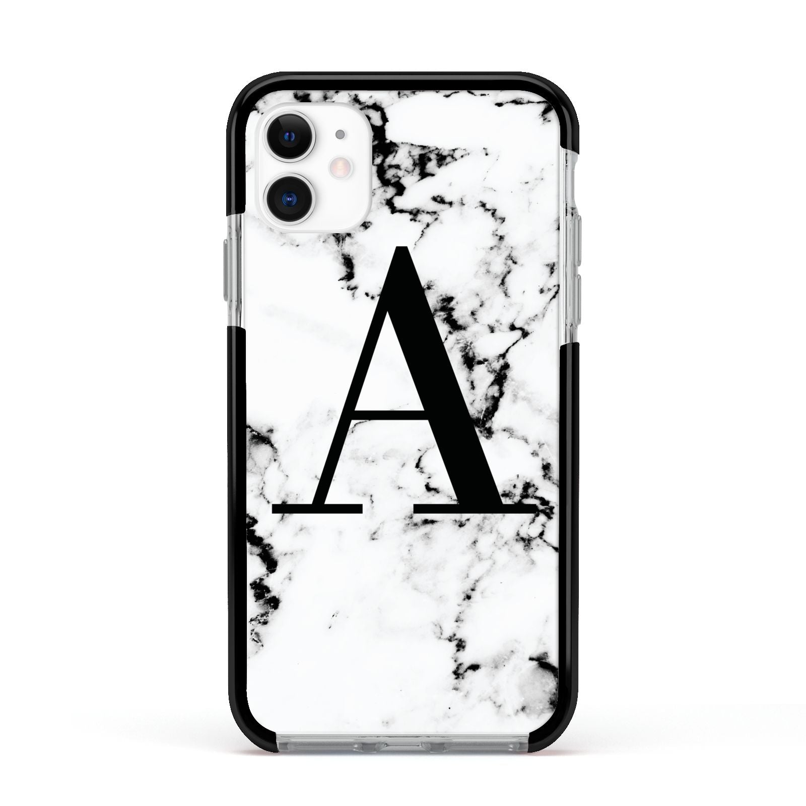 Marble Black Initial Personalised Apple iPhone 11 in White with Black Impact Case