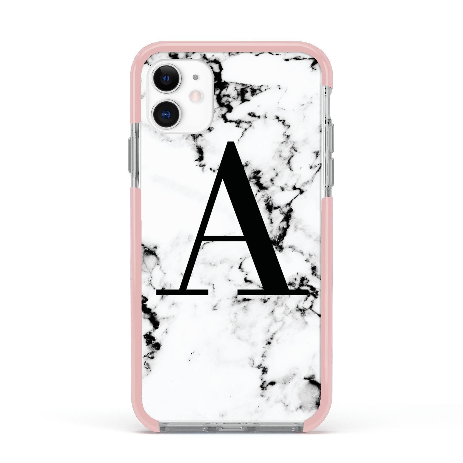 Marble Black Initial Personalised Apple iPhone 11 in White with Pink Impact Case