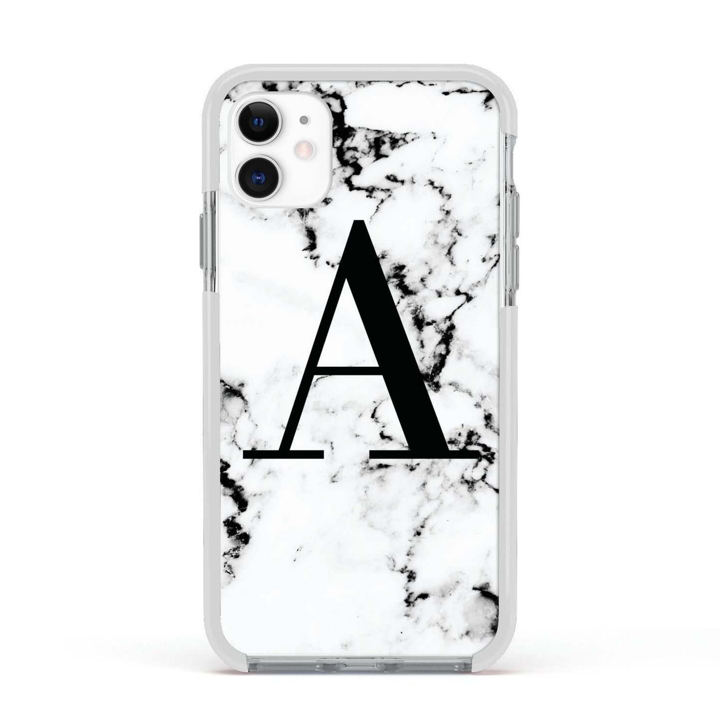 Marble Black Initial Personalised Apple iPhone 11 in White with White Impact Case