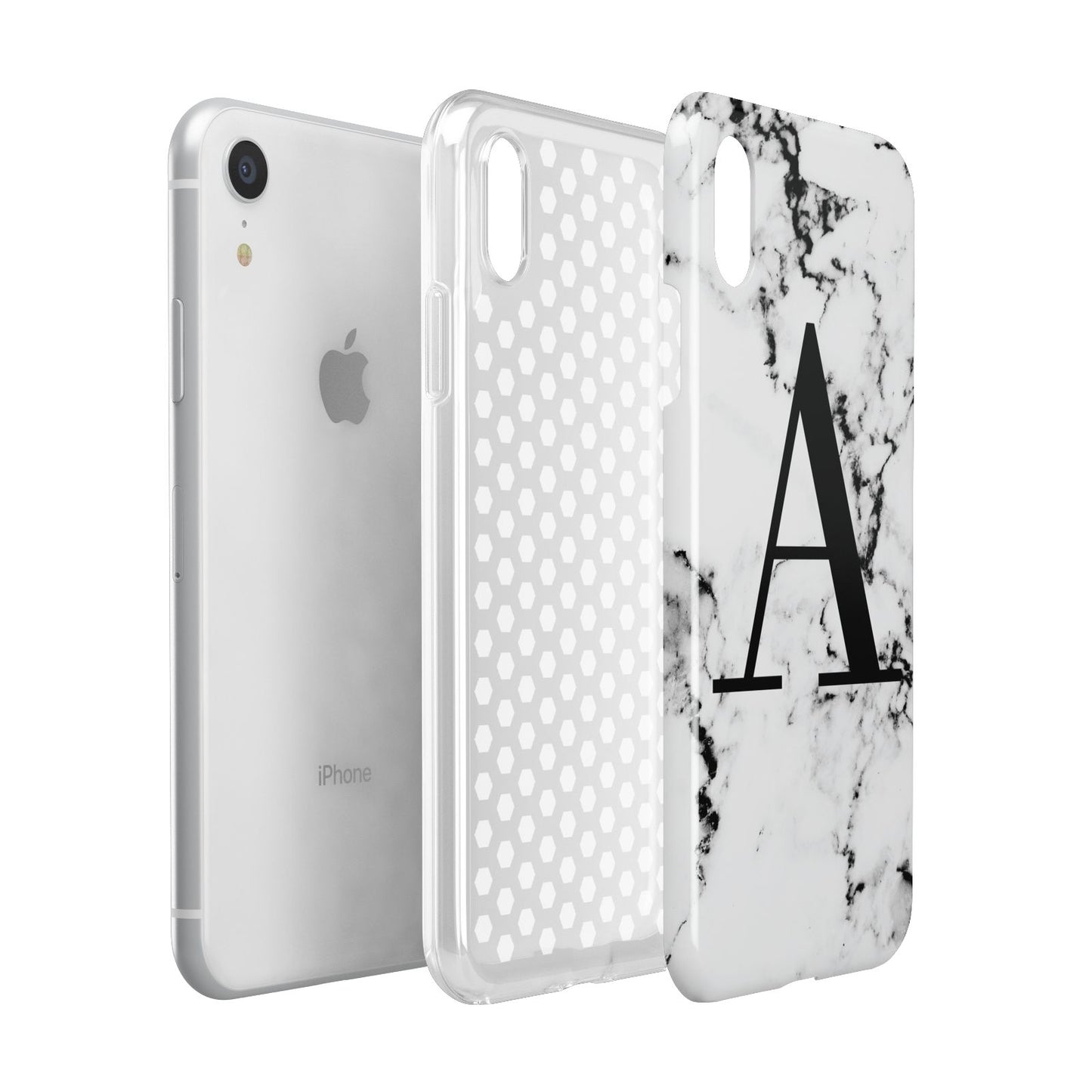 Marble Black Initial Personalised Apple iPhone XR White 3D Tough Case Expanded view